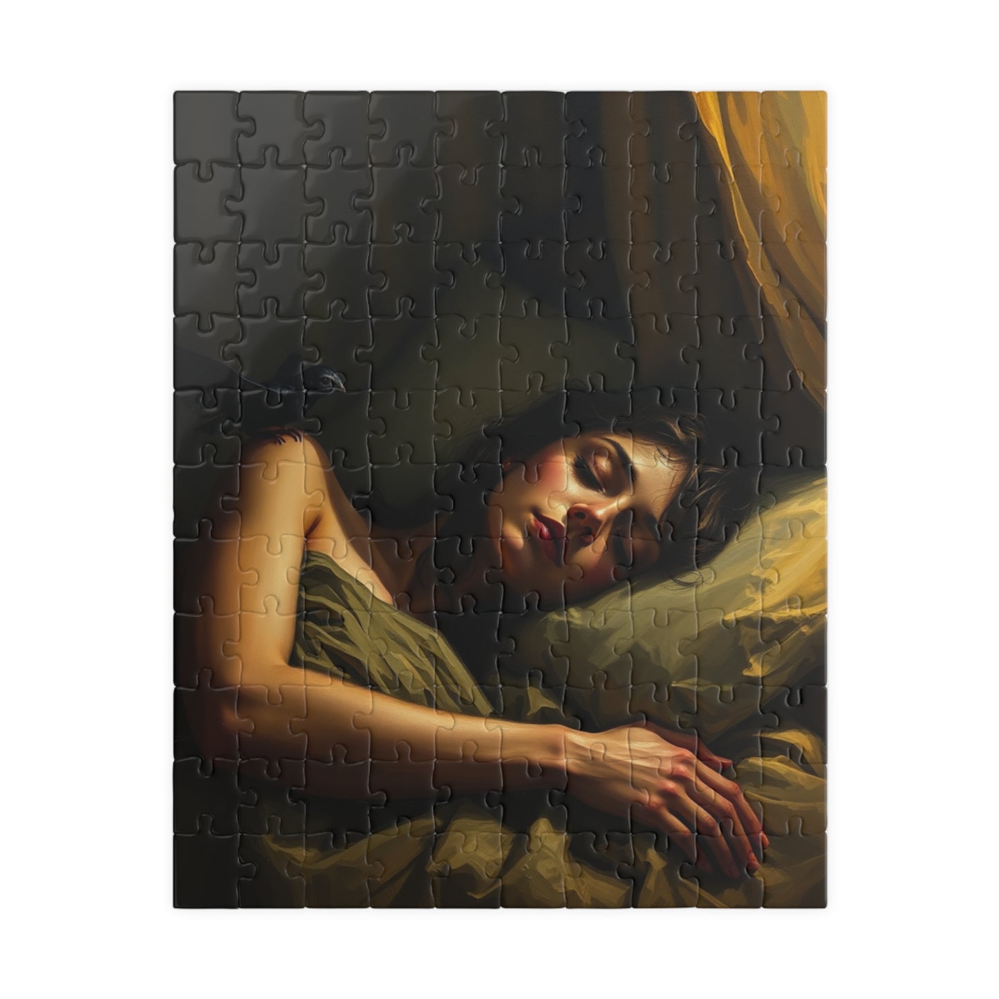 Gothic Puzzle - Dimly Lit Bedroom with Sleeping Woman and Dark Creature, Eerie Atmosphere, 110-1014 Piece Jigsaw, Adult Unisex Activity, 110 pcs (Vertical) Puzzle The Puzzle Chest