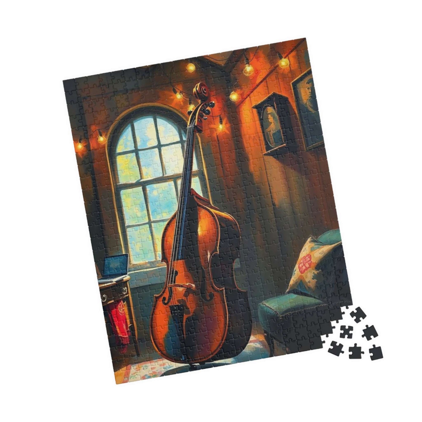 Cello and Tea Time Jigsaw Puzzle - Music Instrument Theme, Musical Puzzle Gift for Musician, Music Lover and Teacher, Birthday or Holiday