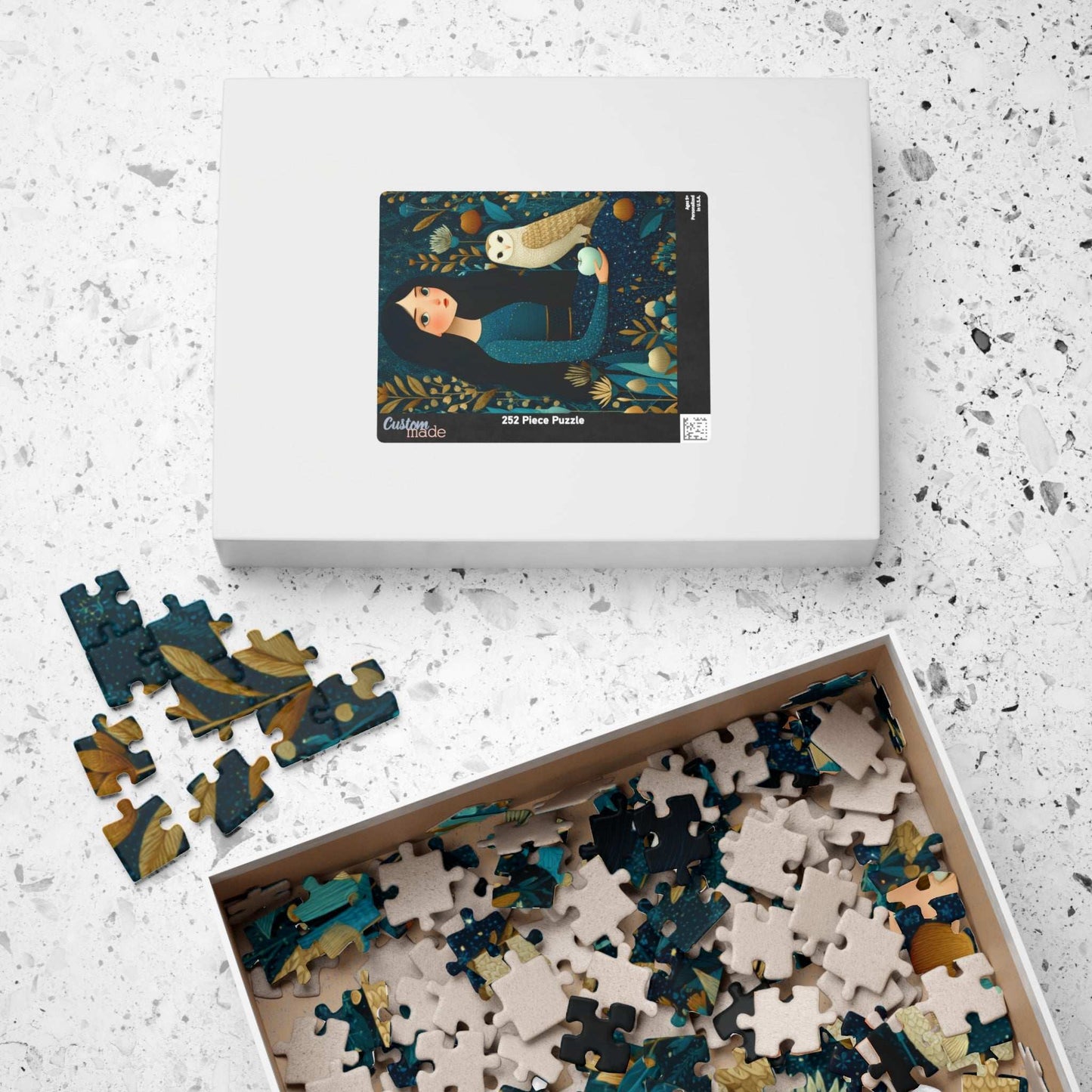 Moonlit Orchard Jigsaw Puzzle – Whimsical Autumn Puzzle for Adults, Girl with Owl and Silver Apples Puzzle The Puzzle Chest