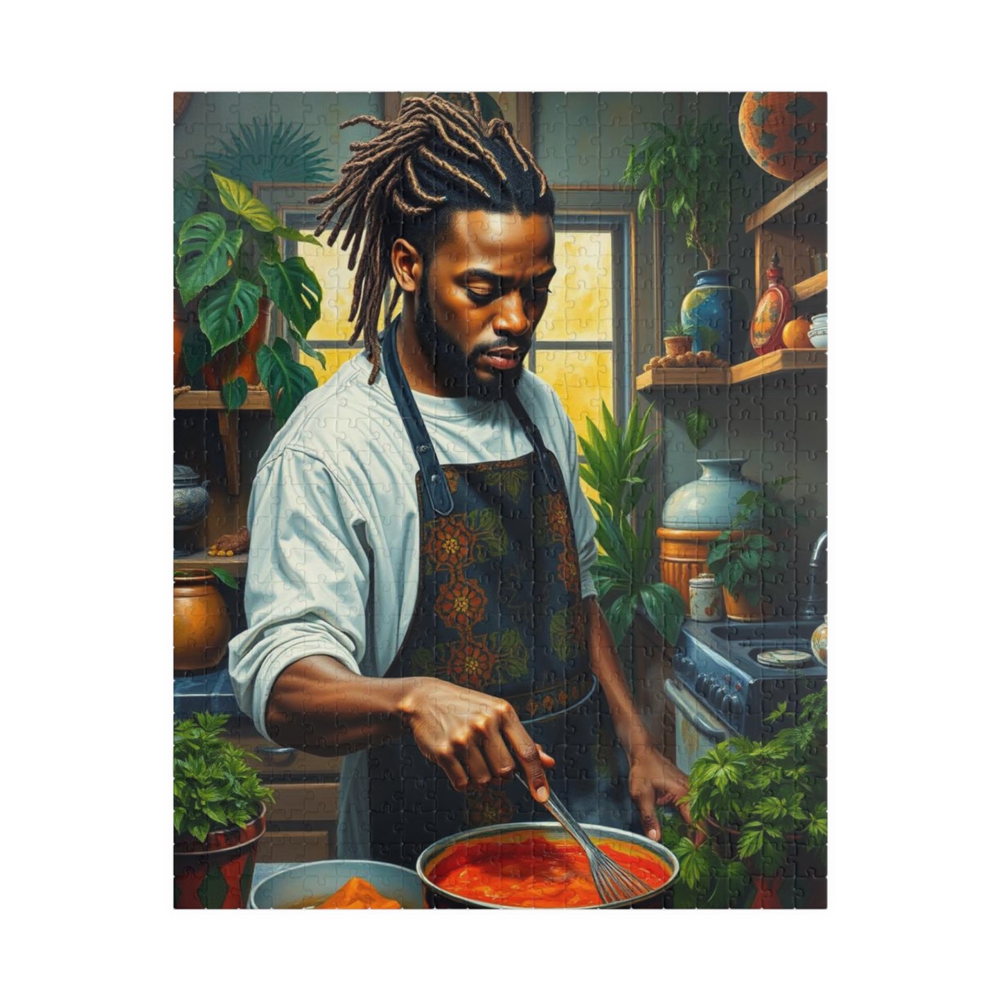 Culinary Black Art Puzzle, Black Man Jigsaw, Relaxing Kitchen Scene, Family Fun Gift for Food Lover Afro American Puzzle Game Puzzle The Puzzle Chest