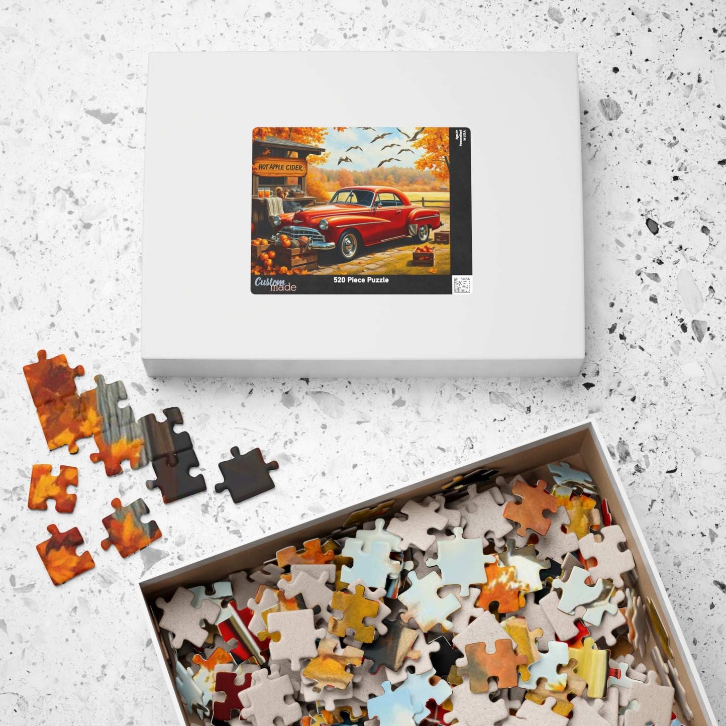 Apple Cider Stand Stop Fall Themed Jigsaw Puzzle - Retro Car Scene, Family Fun Activity, Autumn Decor Gift, Cozy Indoor Entertainment
