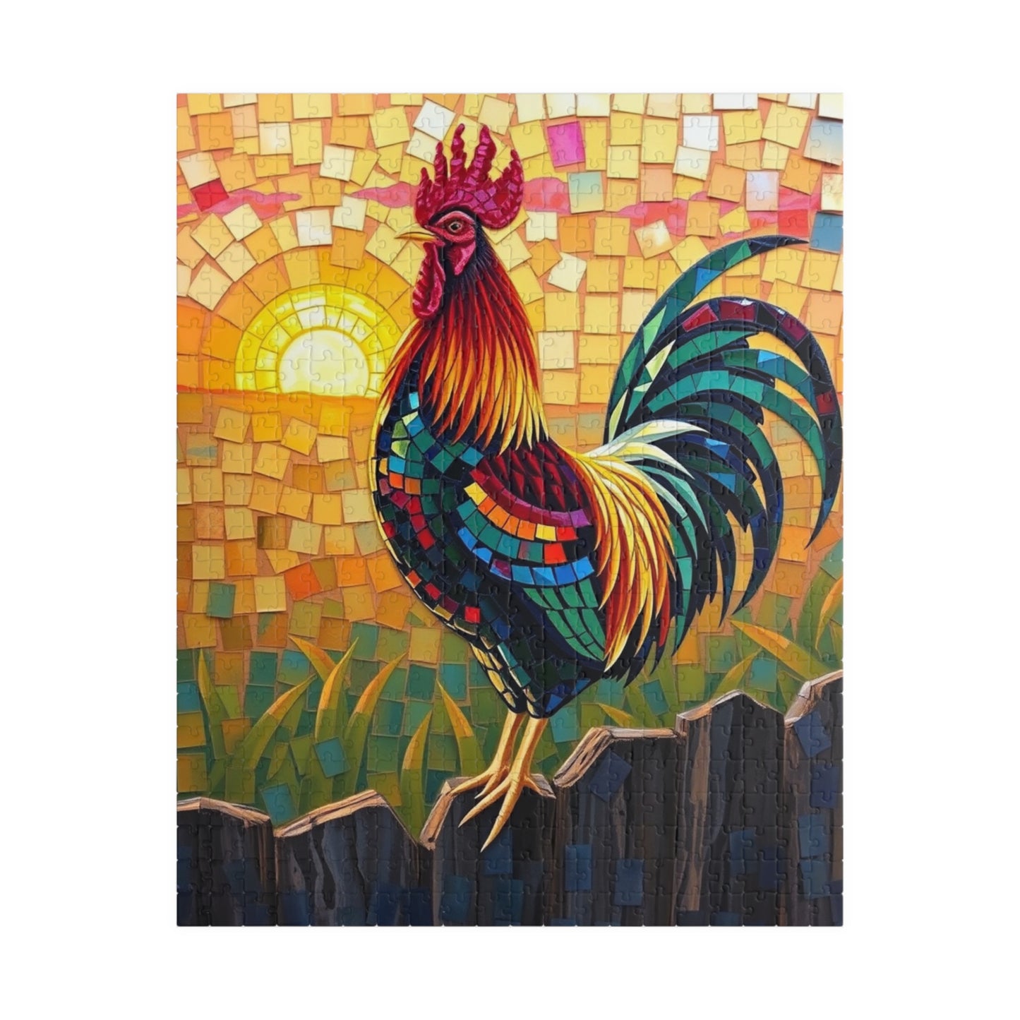 Mosaic Rooster Jigsaw Puzzle, Vibrant Farm Animal Tabletop Game with Sunrise Scene for Adults, Family Game Night, Puzzle Lover Mindful Gift 520 pcs (Vertical) Puzzle The Puzzle Chest