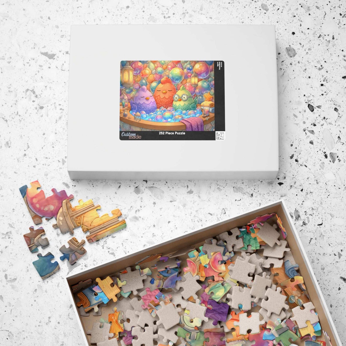 Pastel Bubble Chicken Puzzle – Whimsical Chickens in Rainbow Bubble Bath, Fairy-Tale Farm Animal Jigsaw Puzzle Puzzle The Puzzle Chest