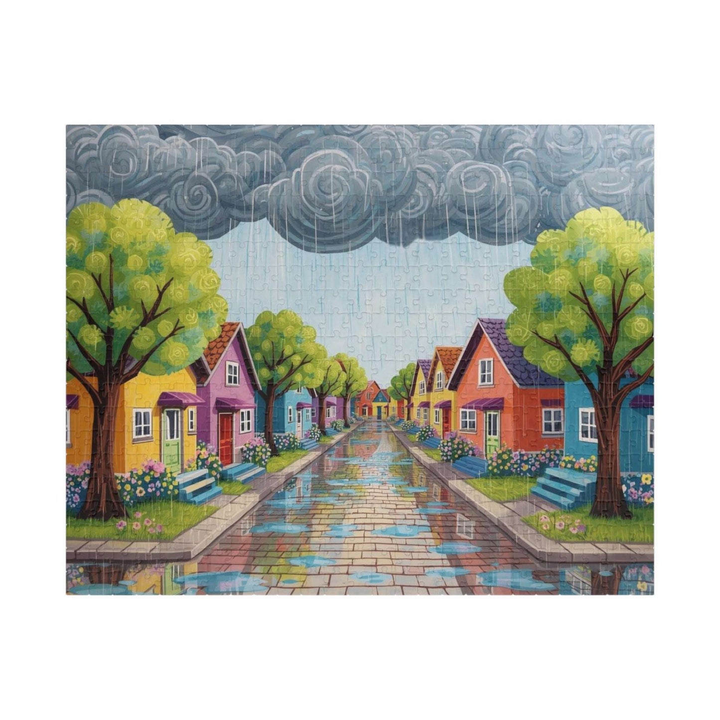Bloomstreet in Spring Jigsaw Puzzle - Rainy Day In Town 520 pcs (Horizontal) Puzzle The Puzzle Chest