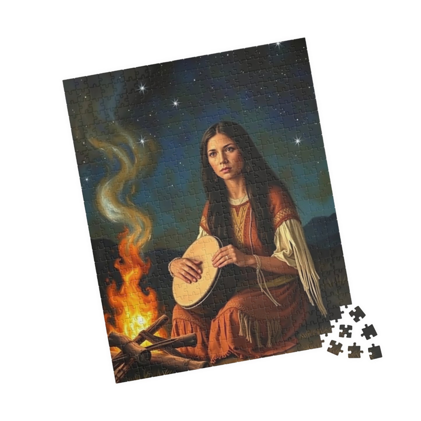 Native American Puzzle (110-1014 Piece), Indigenous Woman Campfire Night Sky Jigsaw Game, Traditional Creative Hobby, Unique Gift Puzzle The Puzzle Chest