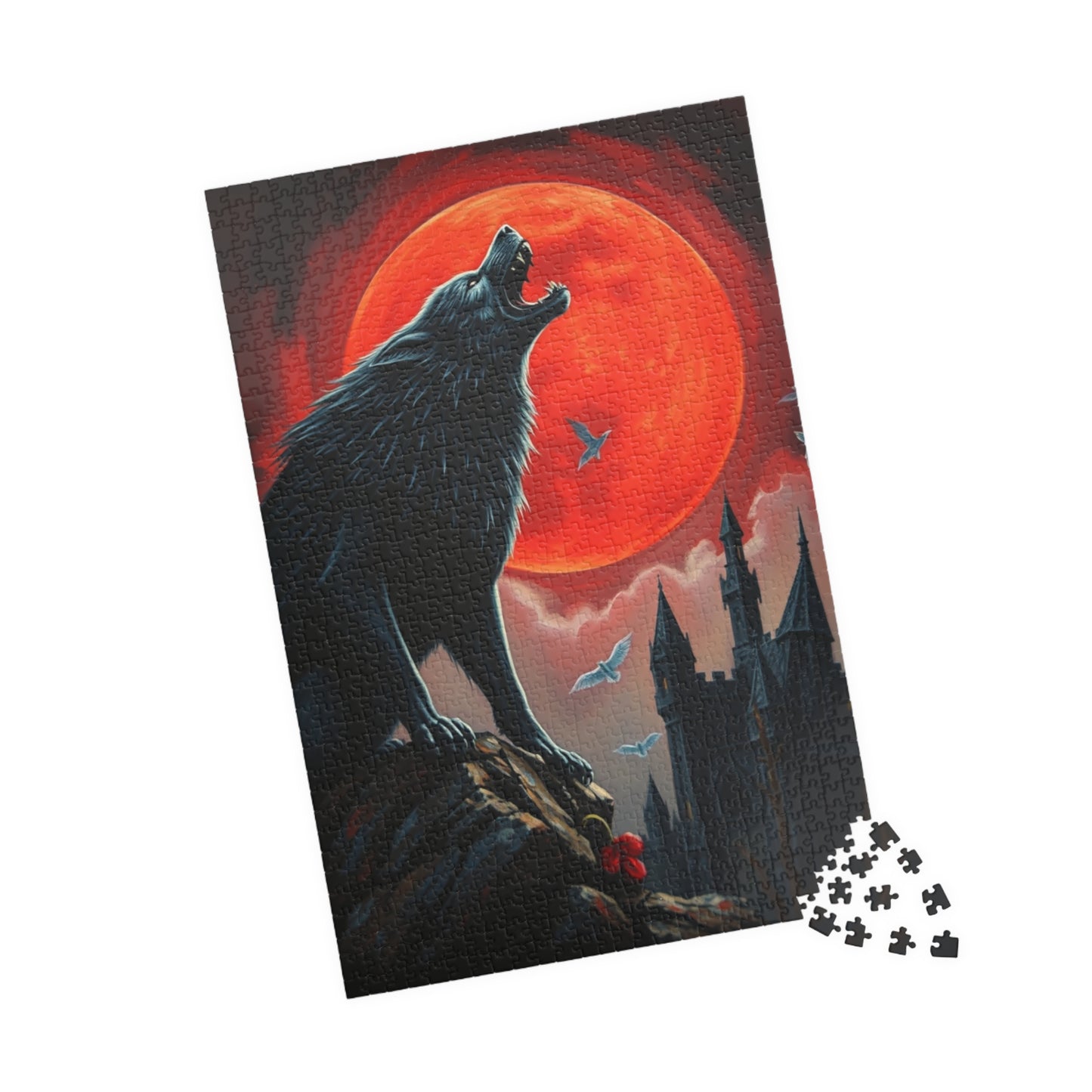 Gothic Wolf Jigsaw Puzzle, Howling at Blood Moon Mysterious Scene, Gift for Wolf Lovers, Spooky Night Entertainment, Solo Fun, Brain Teaser Puzzle The Puzzle Chest