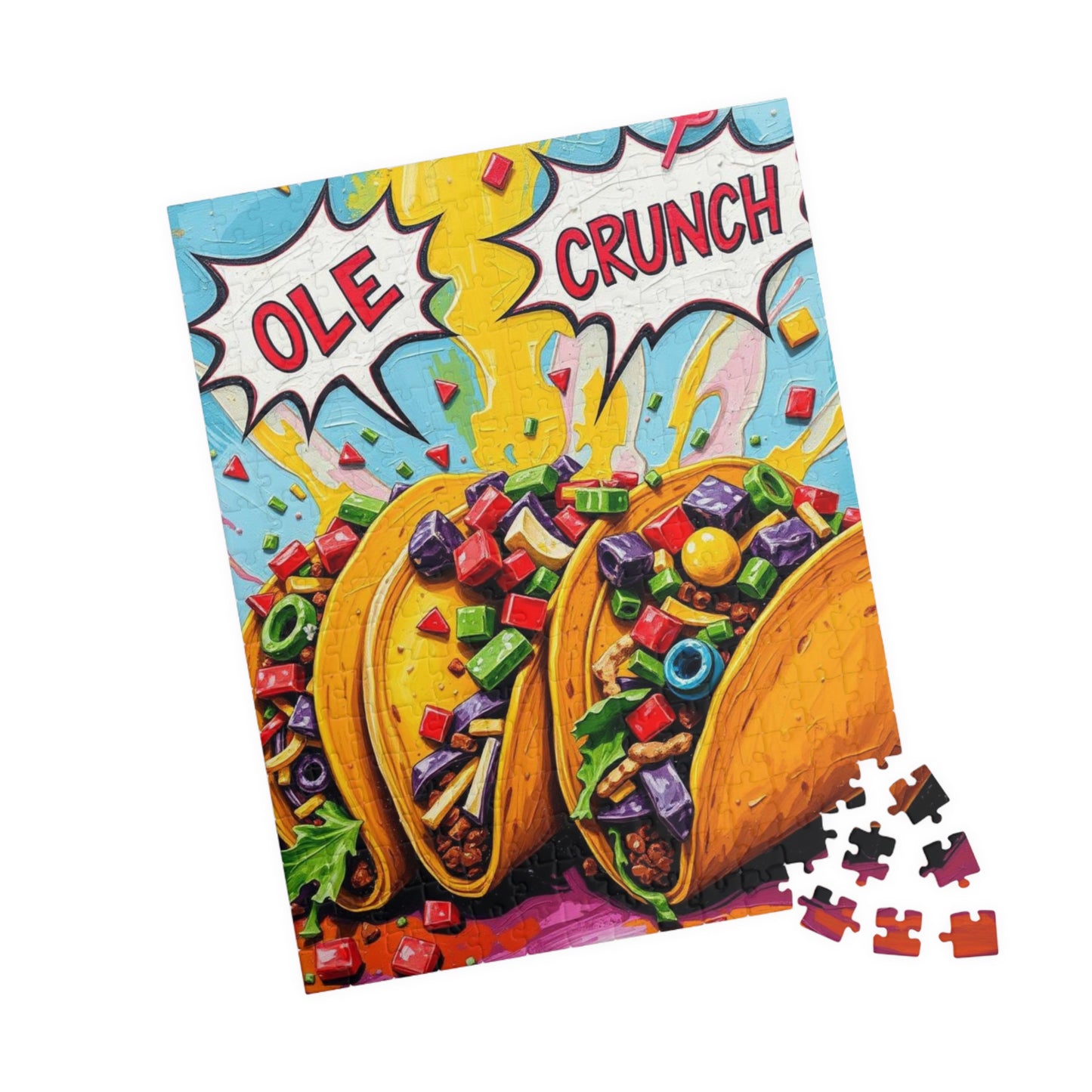 Taco Crunch Puzzle - Pop Art Jigsaw Fun Family Game, 110/252/520/1014-Piece, Vibrant Art for Food Lovers, Great Gift for Taco Tuesday 252 pcs (Vertical) Puzzle The Puzzle Chest