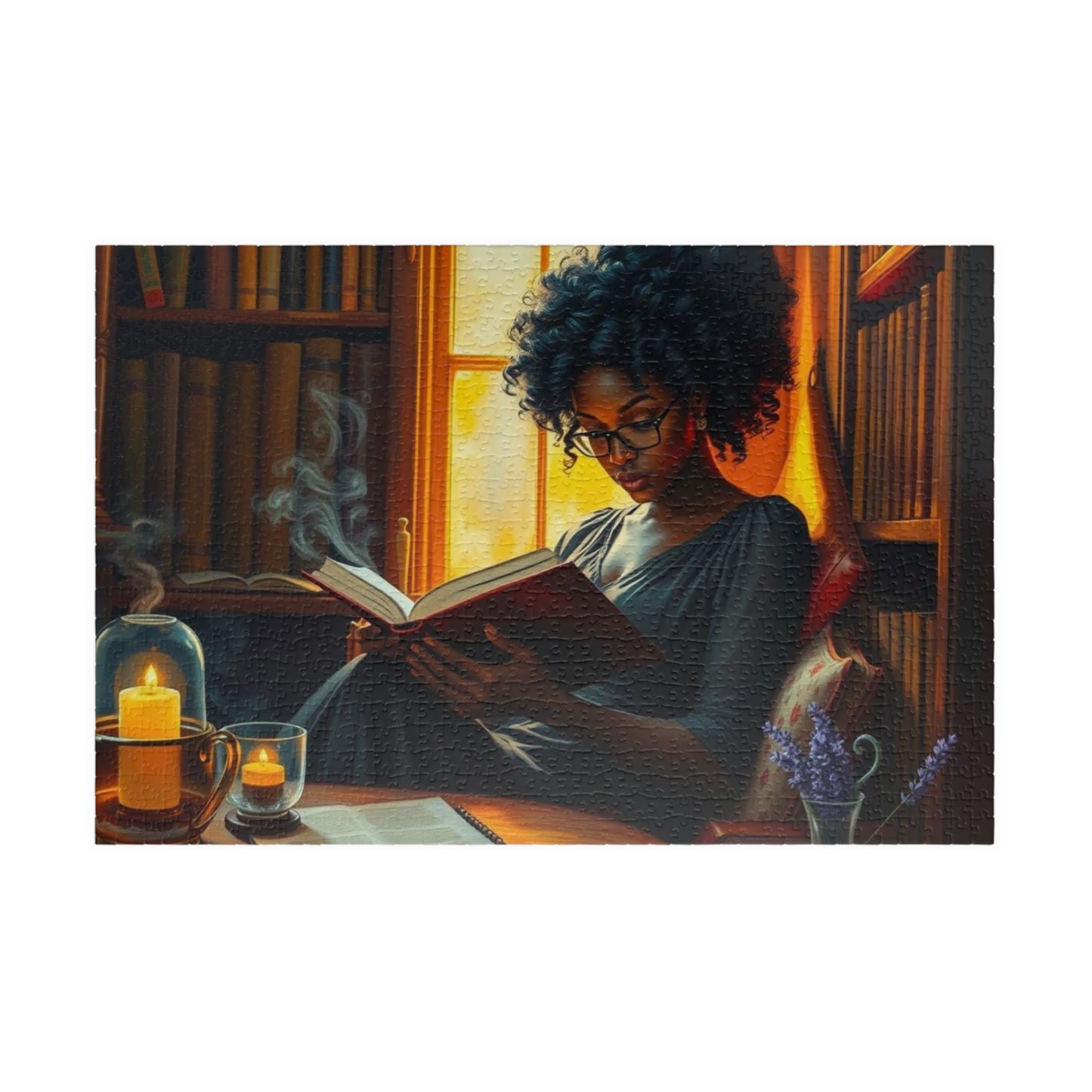 Cozy Reading Jigsaw Puzzle - Black Woman Art Lover Gift for Friend Holiday Birthday, Home Entertainment for Family or Solo Fun 1014 pcs (Horizontal) Puzzle The Puzzle Chest