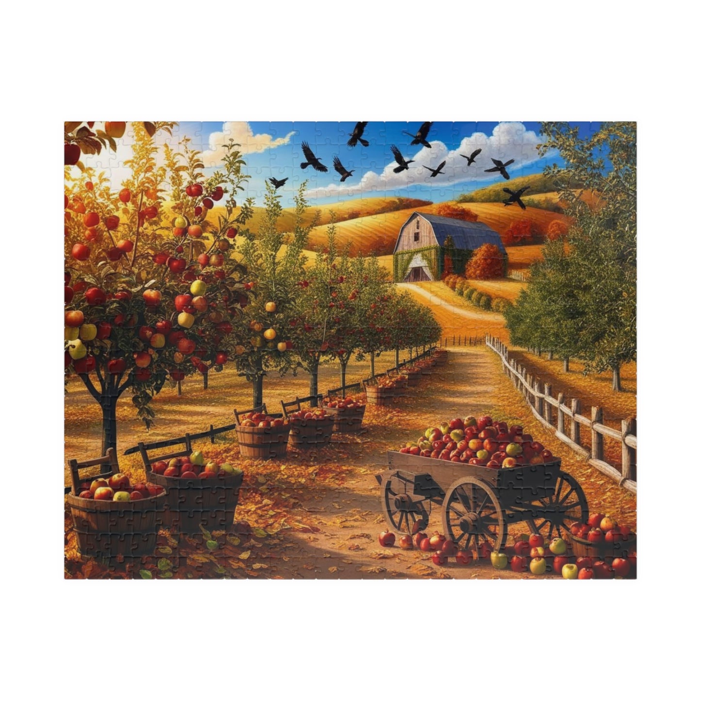 Apple Orchard Jigsaw Puzzle, Autumn Landscape Scene, Gift for Puzzle Lovers, Family Fun, Cozy Night In, Fall Decor, Thanksgiving 520 pcs (Horizontal) Puzzle The Puzzle Chest