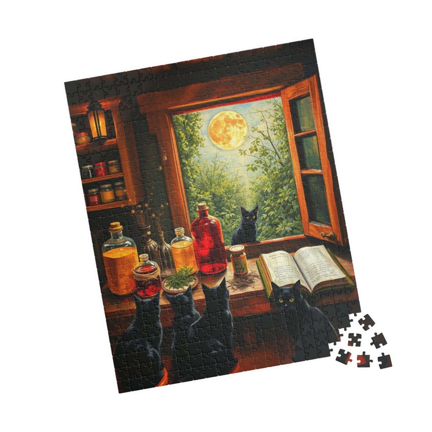 Autumn Alchemists Table Jigsaw Puzzle - Mystical Cat Theme, Ideal Witchy Gift for Cat Lover, Magic Enthusiast, Family Fun, Mindful Activity