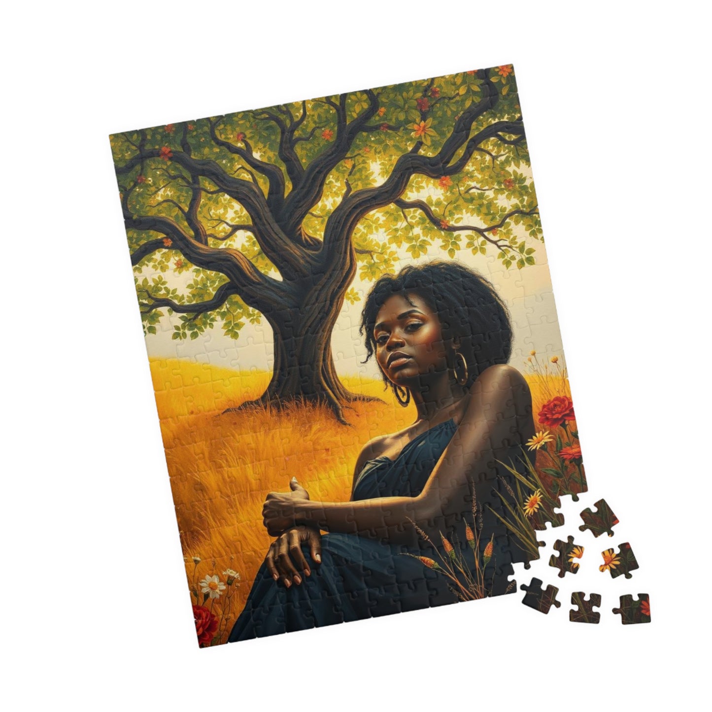 Sacred Summer - A Black Art Jigsaw Puzzle, Black Woman Under the Tree of Life, Serene Nature Scene, Afrocentric Gift for Puzzle Lovers Puzzle The Puzzle Chest