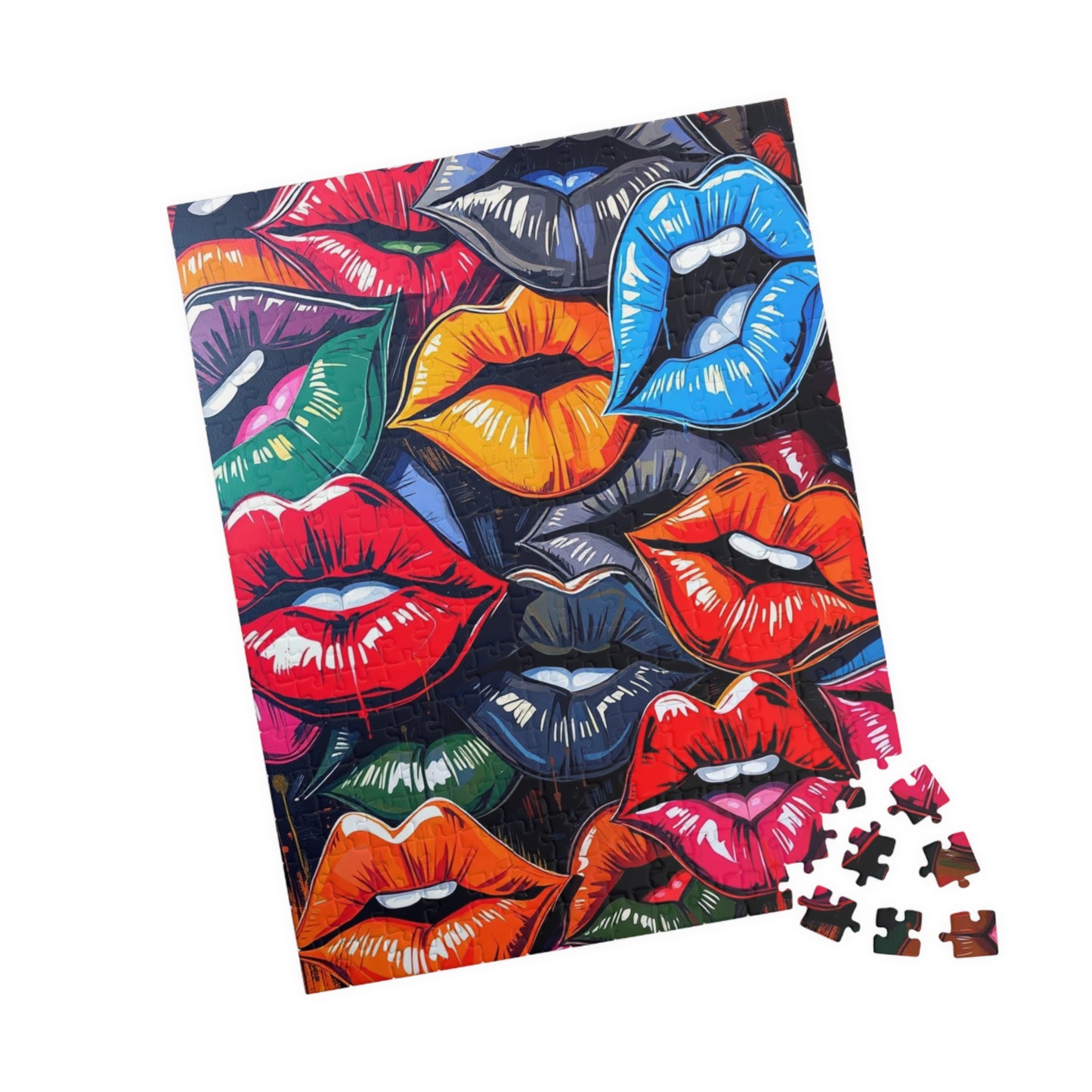 Colorful Lips Jigsaw Puzzle, Lipstick Kisses Collage, Fun Activity, Creative Hobby, Gift for Puzzle Lovers Art Enthusiast, Brain Teaser Game Puzzle The Puzzle Chest