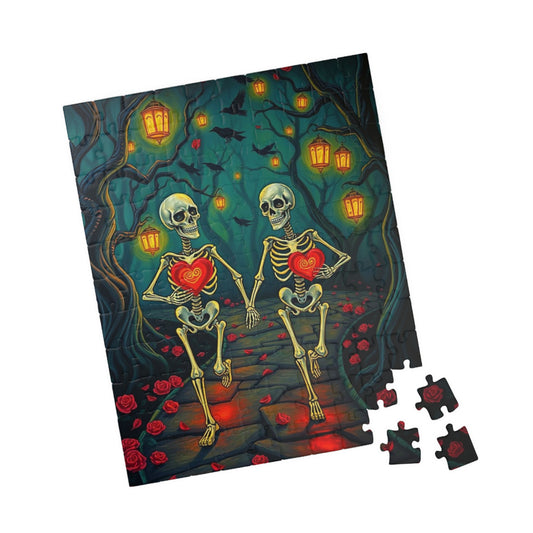 Til Death Elopes - Romantic Skeleton Jigsaw Puzzle, Halloween Home Decor, Vintage Dark Fantasy Art Holiday Gift for Puzzle Lover Birthday Puzzle The Puzzle Chest