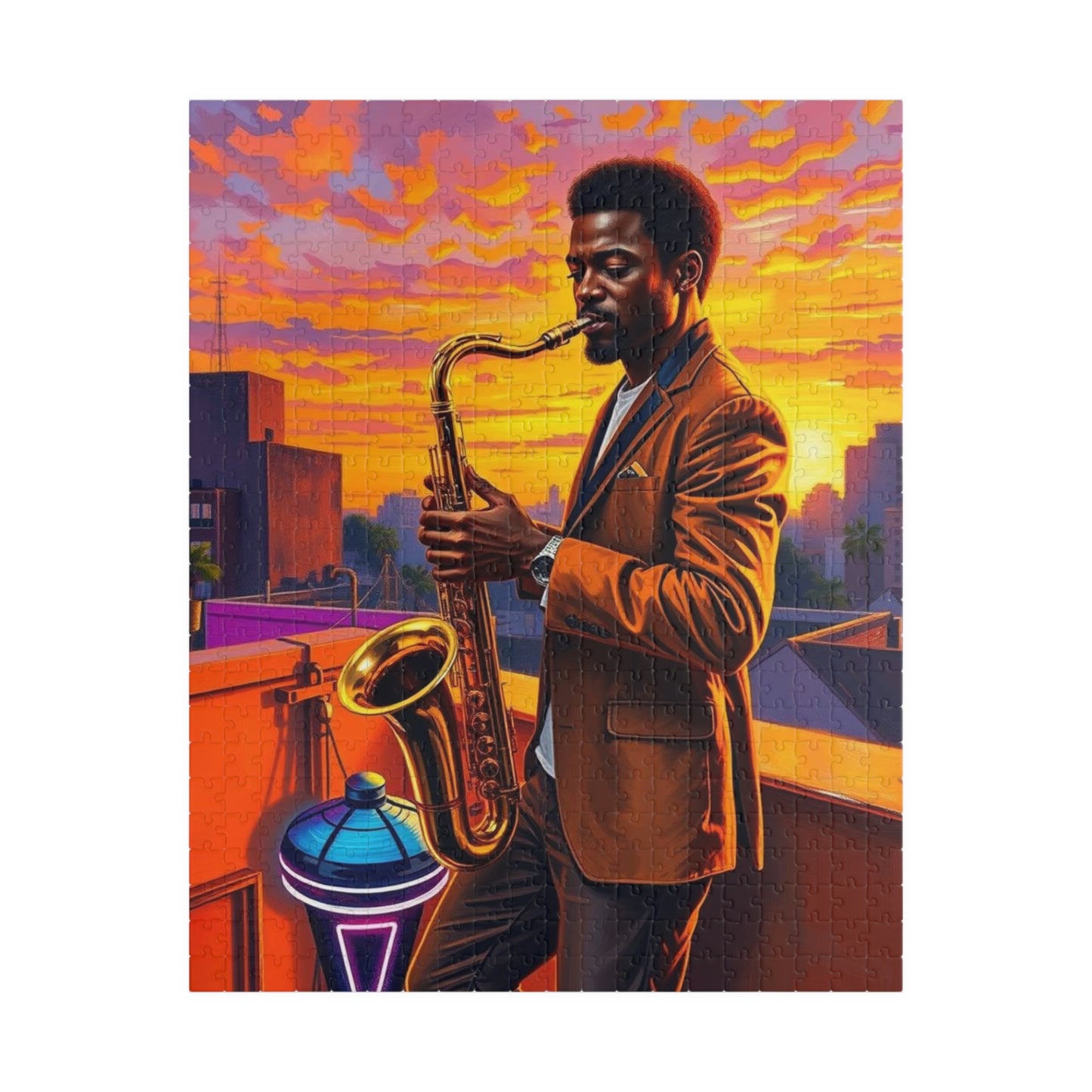 Jazz Evening Puzzle - Black Man Portrait, Black Art, Afro American Musician, Gift for Music Lovers, Family Entertainment, Creative Activity 520 pcs (Vertical) Puzzle The Puzzle Chest