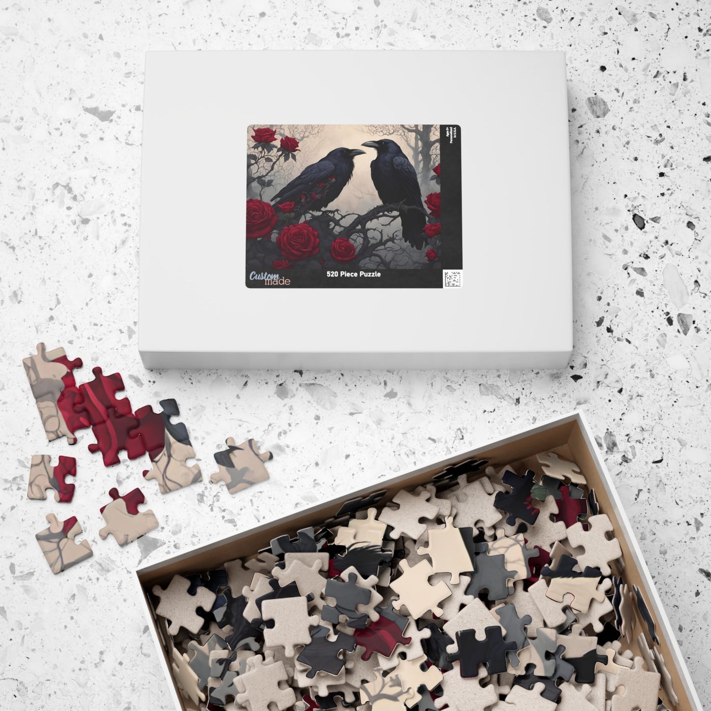 Gothic Raven and Crimson Roses Puzzle, Hauntingly Beautiful Dark Fantasy Art Jigsaw Game, Mind Challenge, Artistic Hobby, Puzzle Lover Gift Puzzle The Puzzle Chest