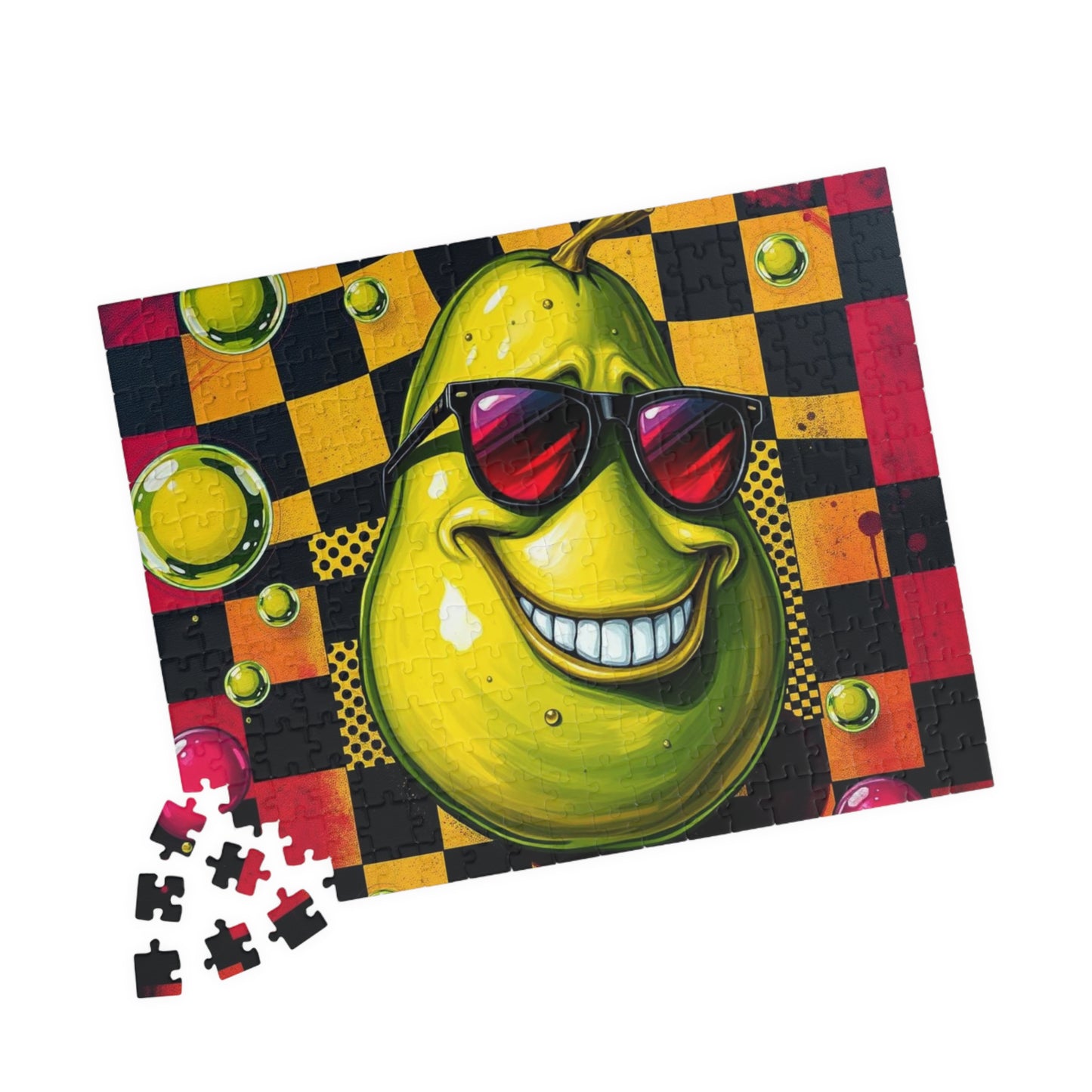 Avocado Pop Art Jigsaw Puzzle, 110, 252, 520, 1014-piece, Retro Funky Design, Checkerboard and Dots Puzzle, Unique Gift Idea, Fun Activity Puzzle The Puzzle Chest