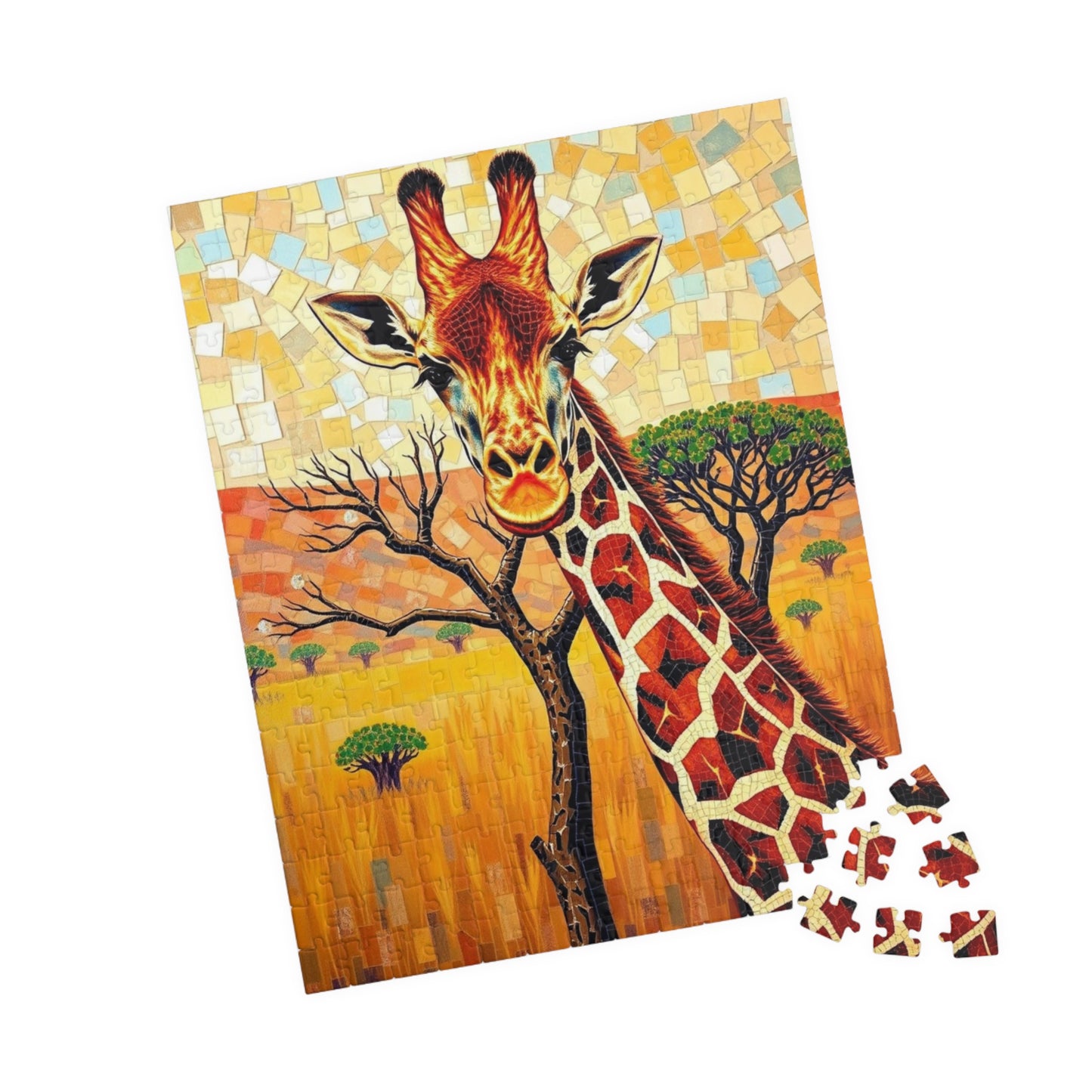 Mosaic Giraffe Jigsaw Puzzle, Beautiful Wildlife Landscape with Acacia Tree, African Savannah Game for Nature Lovers, Animal Enthusiast Gift Puzzle The Puzzle Chest