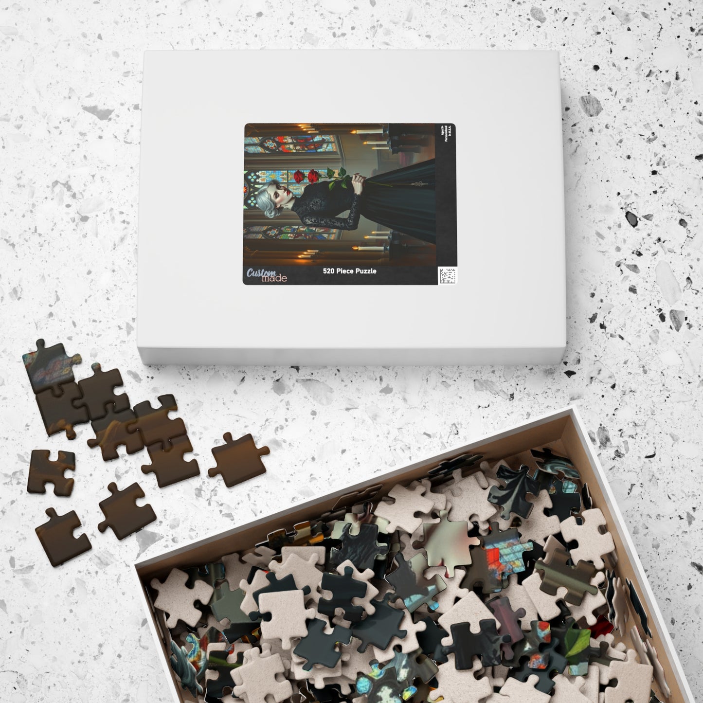 Puzzle, Gothic Art Woman's Portrait in Stained Glass Cathedral, Adult Dark Fantasy Jigsaw Game, Relaxing Activity, MIndfulness Puzzle The Puzzle Chest