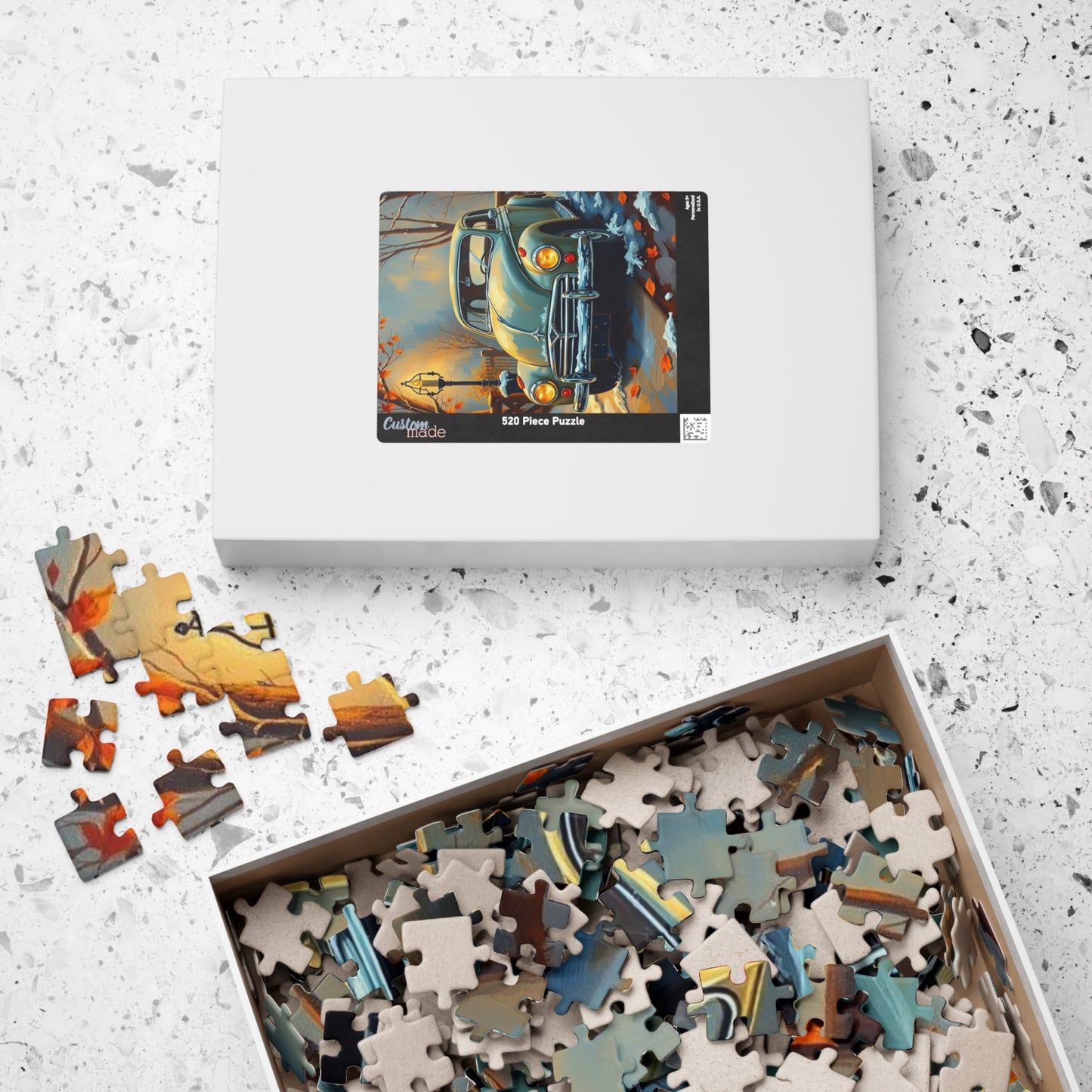 Winter Vintage Car Puzzle - Nostalgic Family Fun, Great Gift for Car Lovers, Indoor Activities, Rainy Day Entertainment