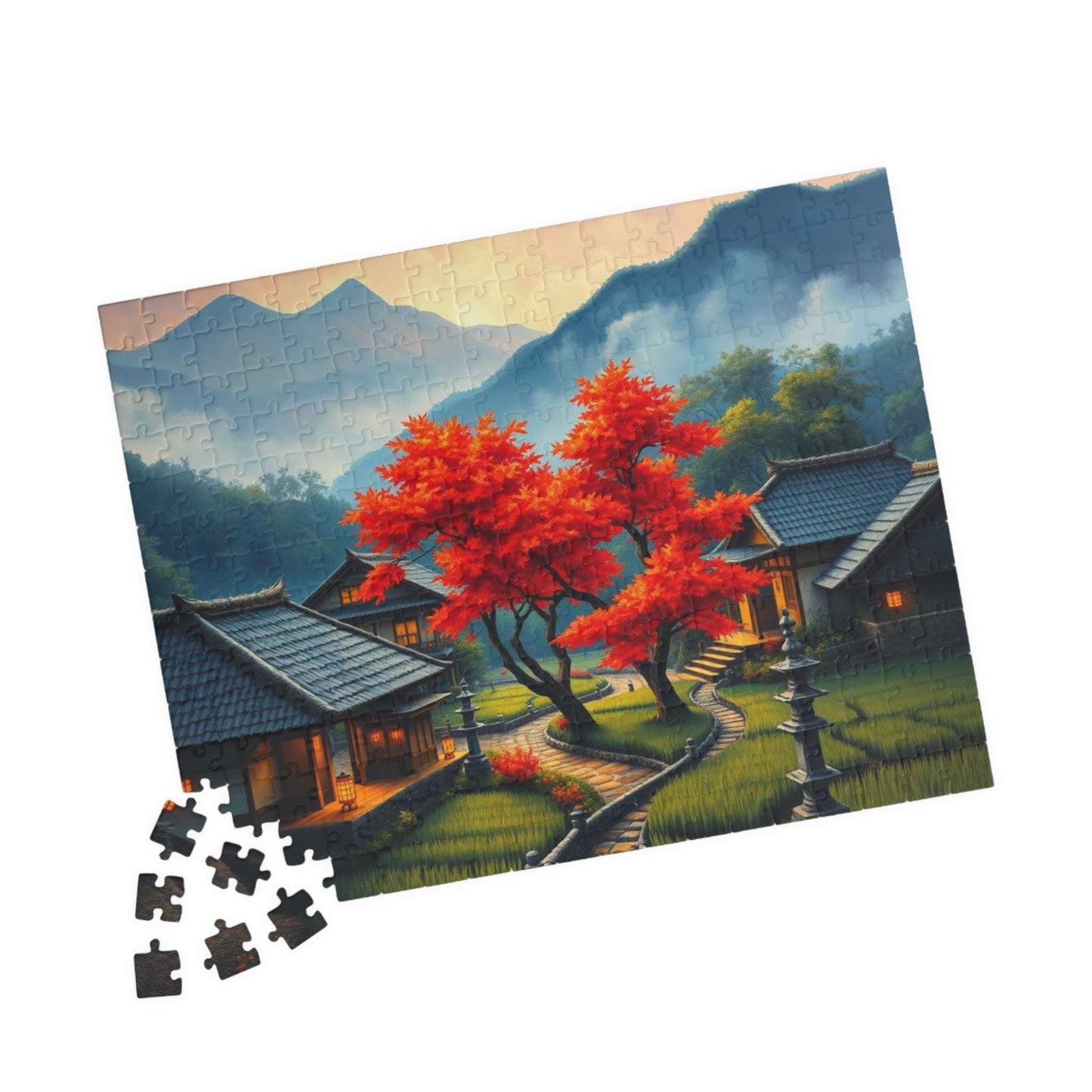 Japanese Mountain Village Jigsaw Puzzle - Autumn Scene, Ideal for Family Game Nights, Solo Fun, Holiday Birthday Gift for Friends Puzzle The Puzzle Chest