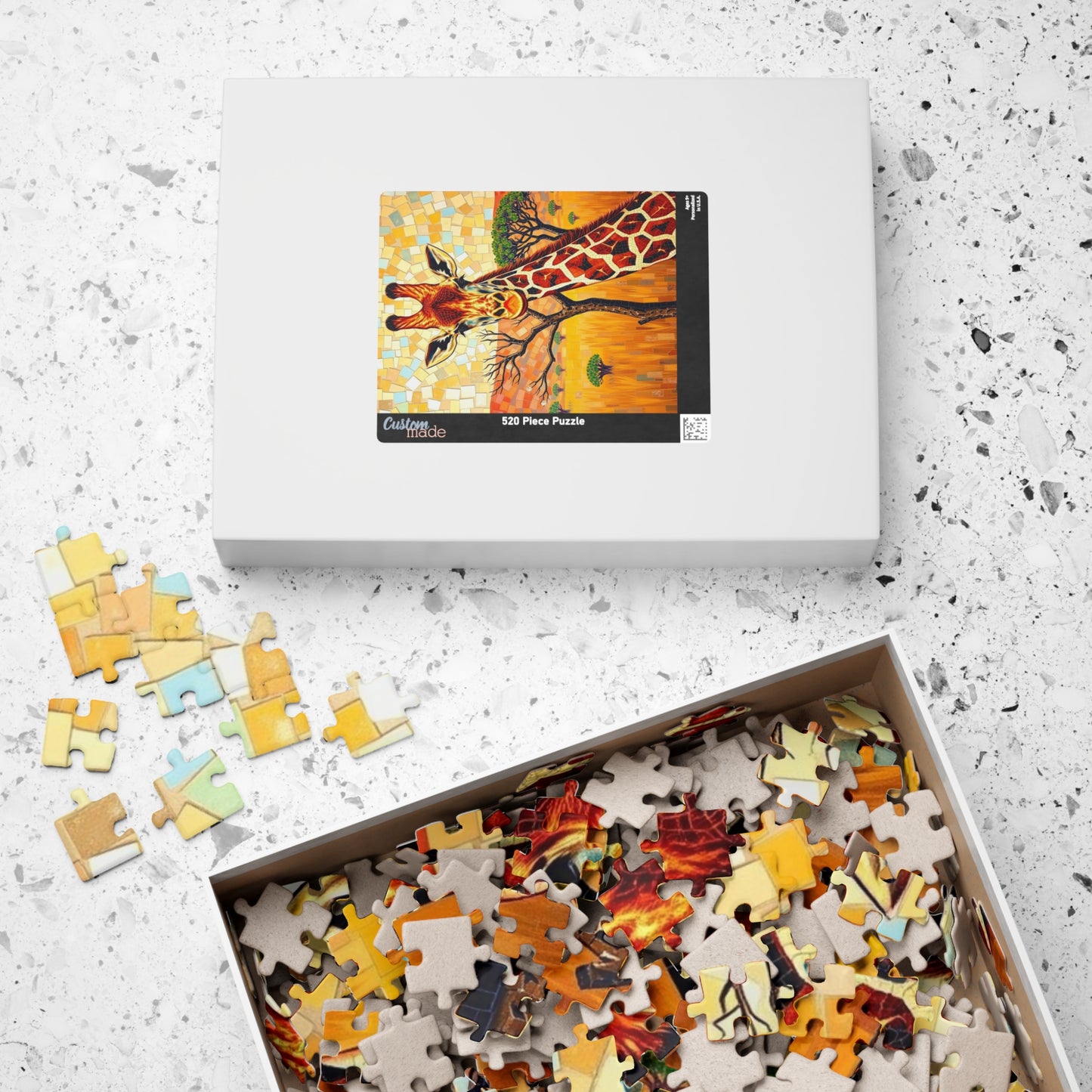 Mosaic Giraffe Jigsaw Puzzle, Beautiful Wildlife Landscape with Acacia Tree, African Savannah Game for Nature Lovers, Animal Enthusiast Gift Puzzle The Puzzle Chest