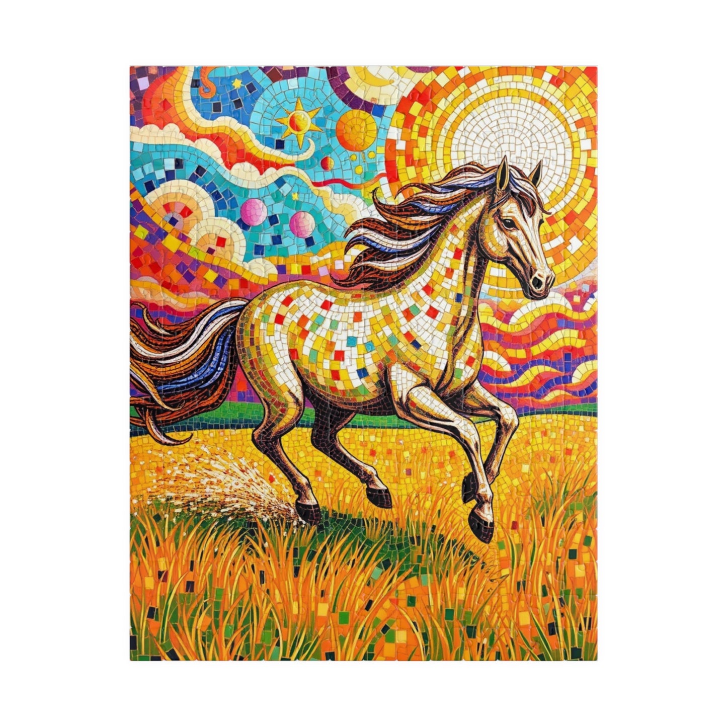 Mosaic Horse Puzzle, Mare Stallion Galloping in Golden Field Jigsaw Game, Relaxation Activity, Entertaining Pastime, Puzzle Fan Hobby Gift 252 pcs (Vertical) Puzzle The Puzzle Chest