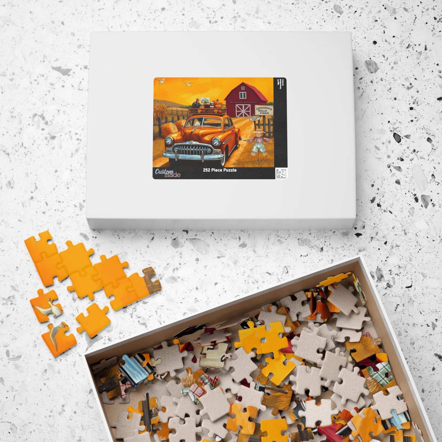 Autumn Farm Vintage Car Puzzle - 110, 252, 520, 1014-piece, Family Game, Fall Holiday Birthday Gift for Car Lovers, Puzzle Enthusiasts