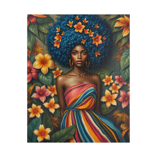 Vibrant Floral Black Art Puzzle, African American Woman Jigsaw Game, Afrocentric Gift for Puzzle Lover, Mindfulness Activity, Brain Teaser 520 pcs (Vertical) Puzzle The Puzzle Chest