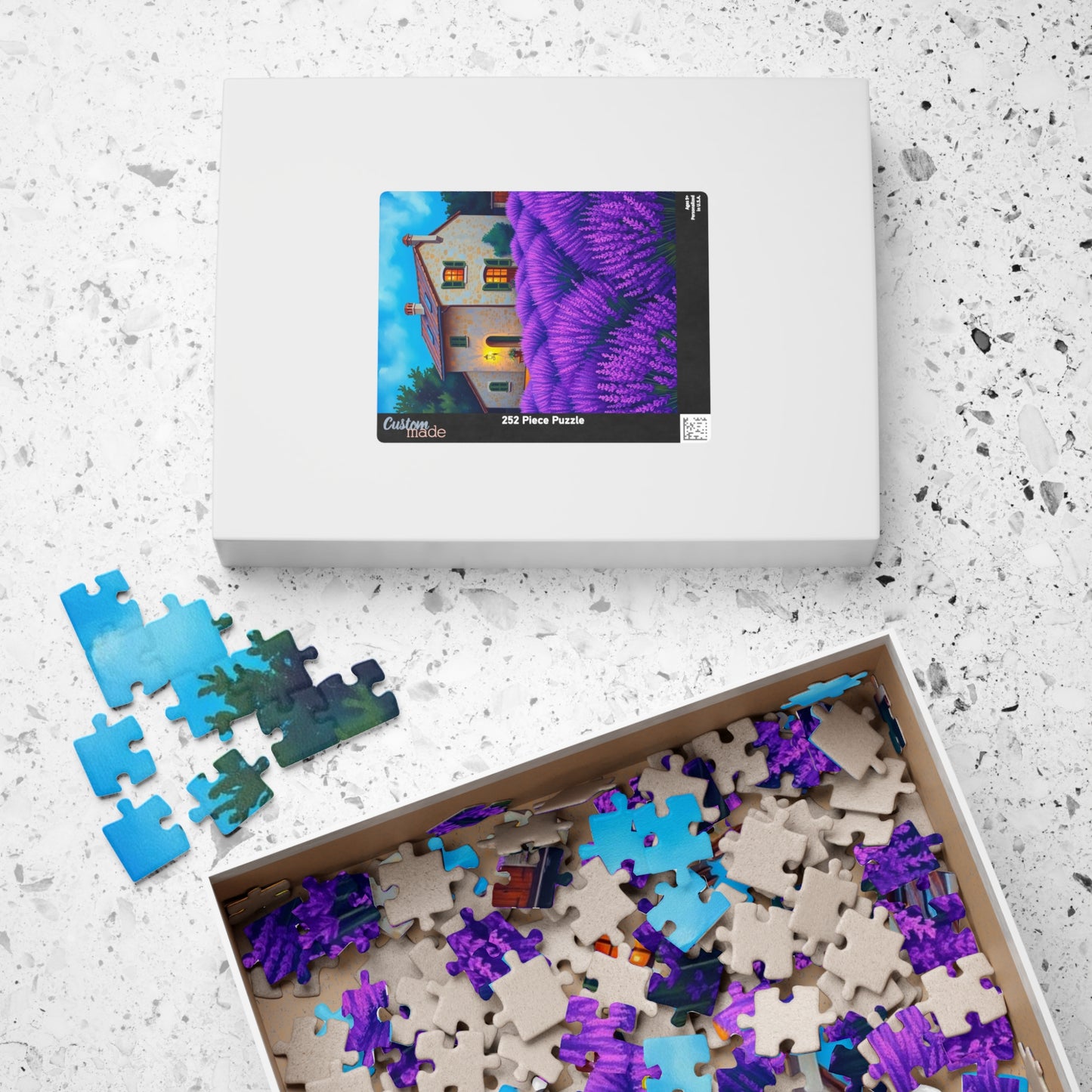 Puzzle, Bioluminescent Lavender Fields in Provence, France, 110/252/520/1014-Piece, Rustic Stone Farmhouse, Wooden Shutters, Vibrant Purple Puzzle The Puzzle Chest