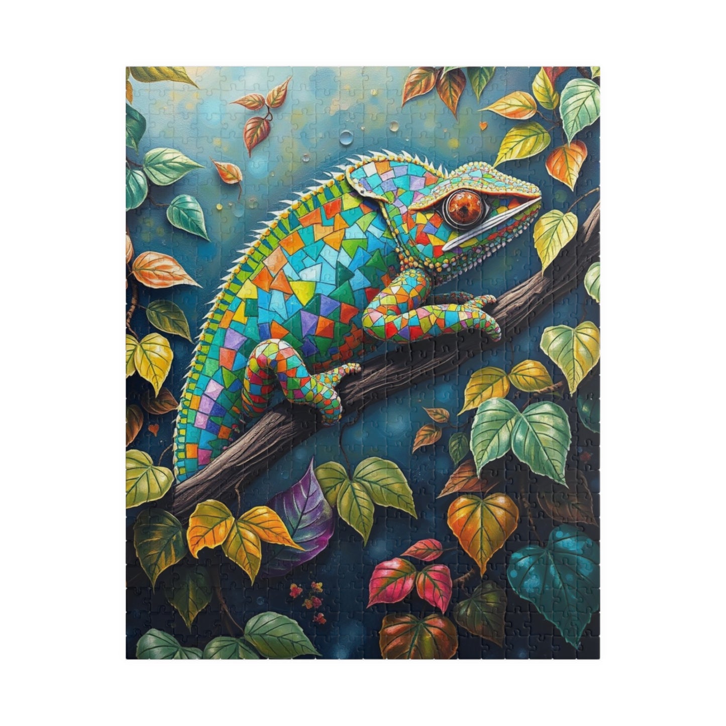Jigsaw Puzzle, Mosaic Chameleon Camouflaged on Branch, Rich Leaves and Vines, Giftable Game for Adults, Fun Family Activity, Brain Teaser 520 pcs (Vertical) Puzzle The Puzzle Chest