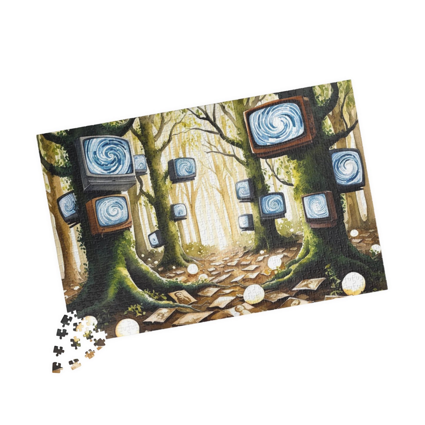 Fantasy Weirdcore Jigsaw Puzzle, Forest with TV Screens, Unique Puzzle, Mind-Bending Game, Interactive Family Activity, Home Entertainment 1014 pcs (Horizontal) Puzzle The Puzzle Chest