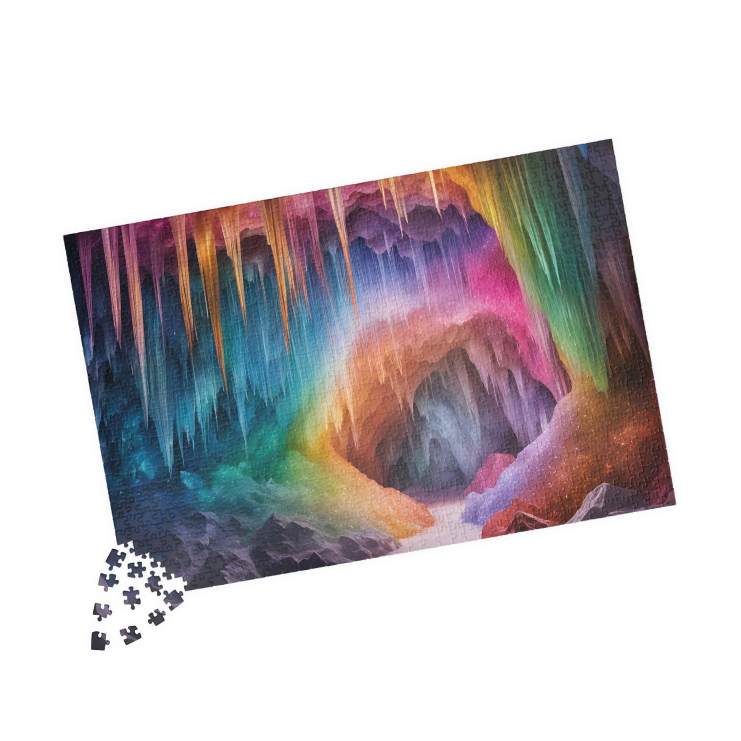 Crystal Craven Trippy Puzzle, Colorful Fantasy Mystical Rainbow Cave Scene, Challenging Jigsaw Game, Fun Family Activity, Meditation Tool Puzzle The Puzzle Chest