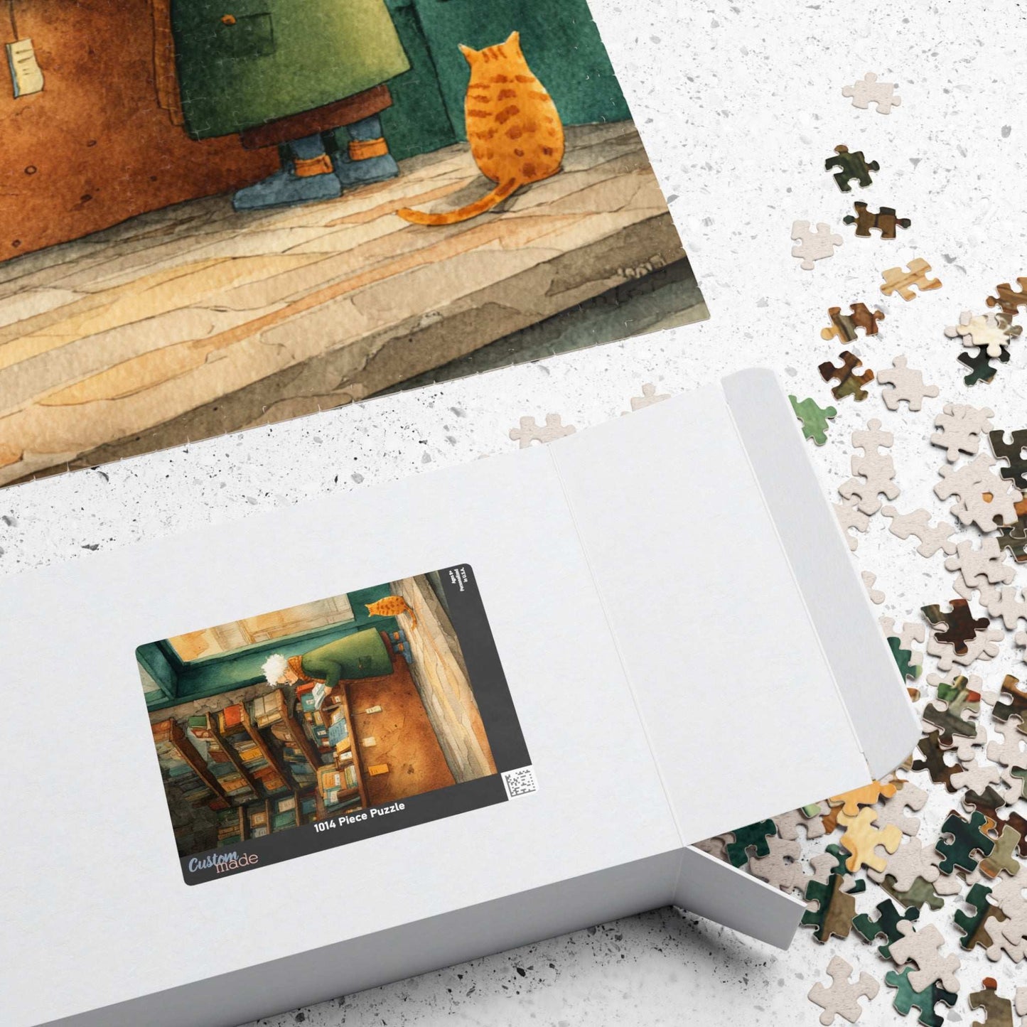 Golden Hour at the Book Nook - Cozy Bookstore Jigsaw Puzzle, Vintage Cartoon Illustration, Cat Lover, Holiday Birthday Gift for All Ages Puzzle The Puzzle Chest