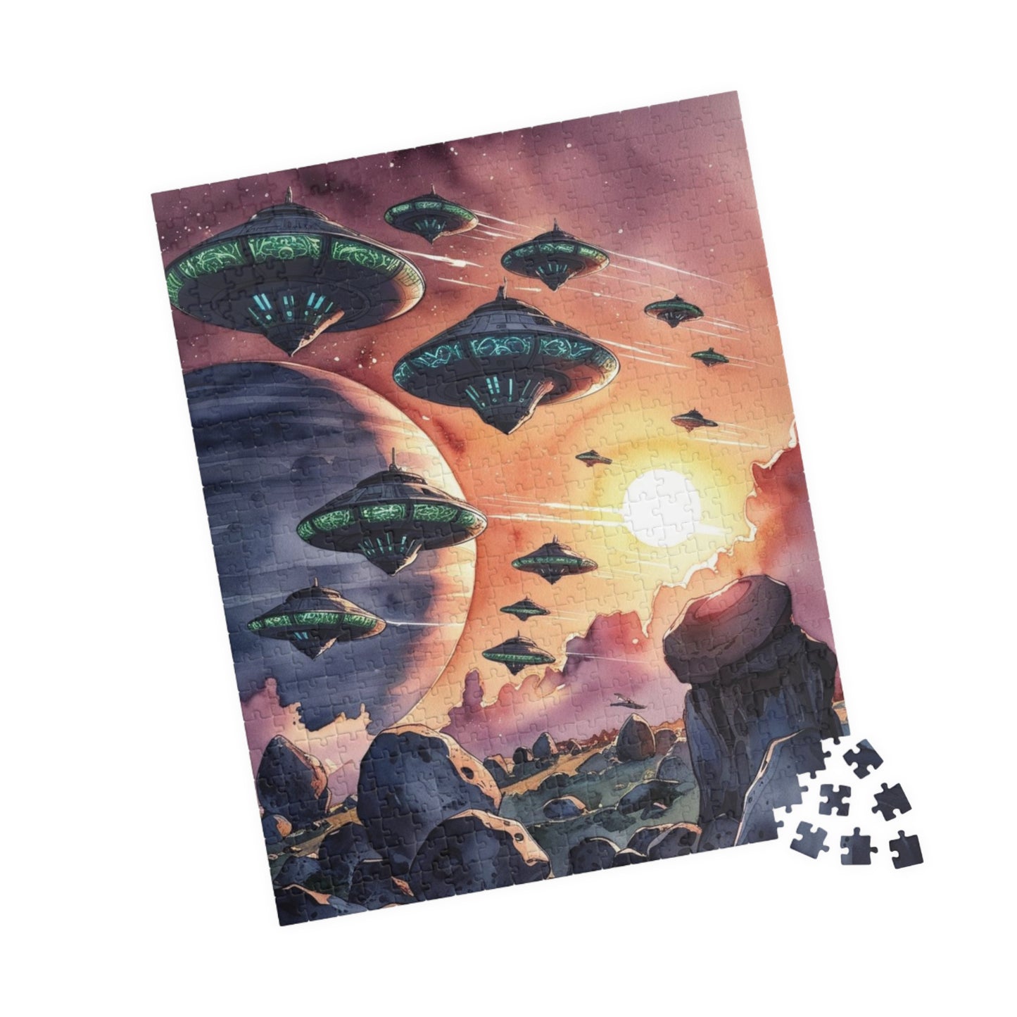 Space Fleet Puzzle, Alien Spaceship Jigsaw Game, Ringed Planet Asteroid Field Puzzle 110-1014 Piece, Sci-Fi Gift, Space Lover, Fun Hobby Puzzle The Puzzle Chest