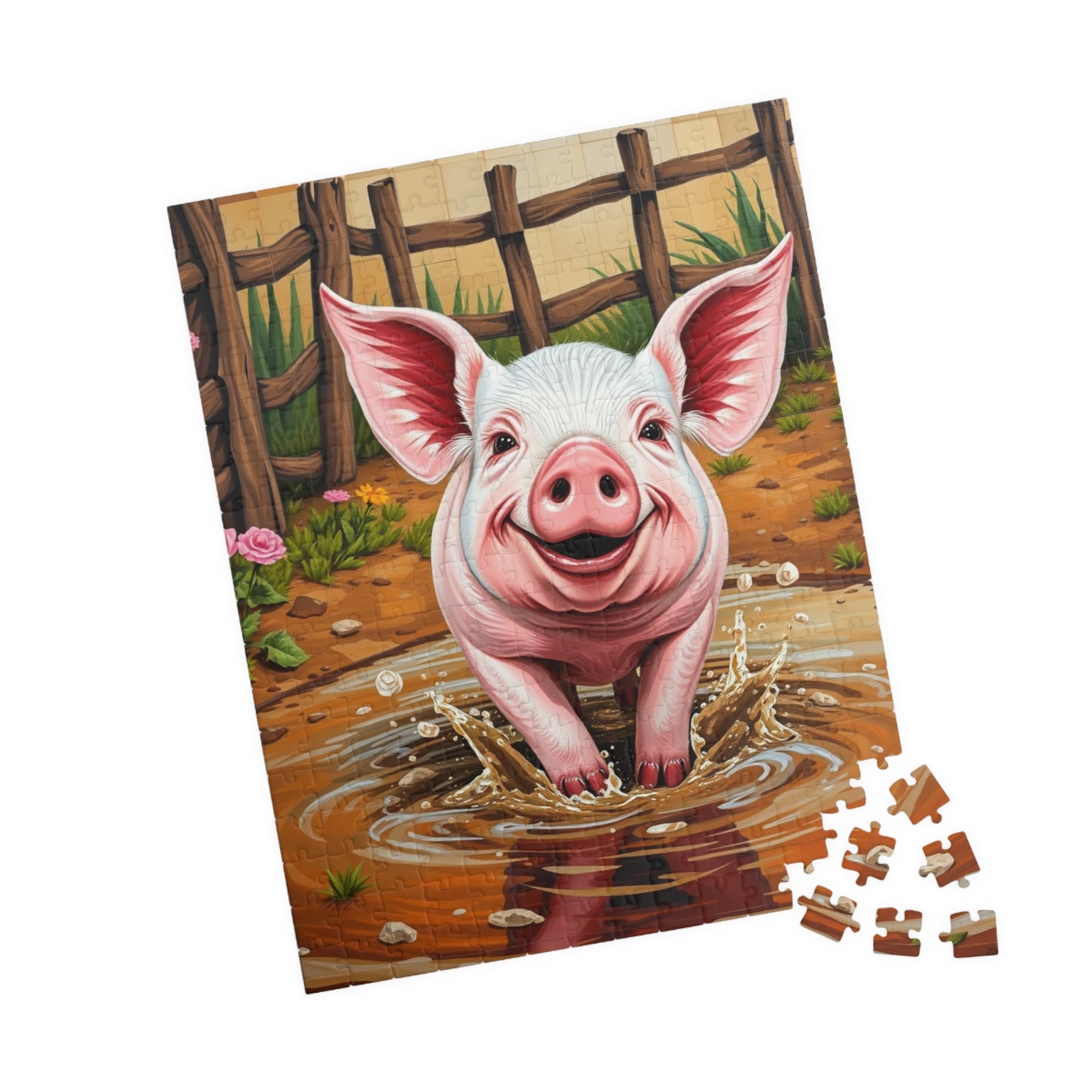 Cute Pig Mosaic Puzzle, Rustic Farm Animal Splashes in Mud, Farm-Themed Jigsaw Tabletop Game for Adults, Unique Animal Lover Gift, Mindful Puzzle The Puzzle Chest