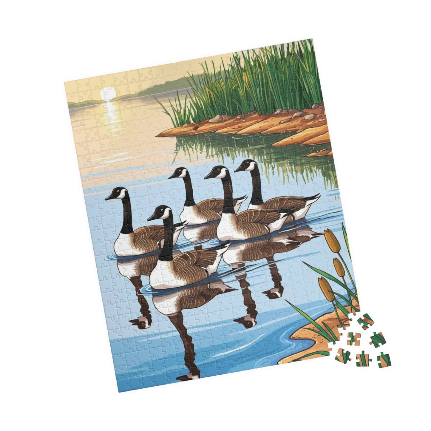 Puzzle, Geese Gliding Across Glassy Lake, 110 252 520 1014-Piece Sunrise Jigsaw Game, Relaxing Activity, Bird Lovers Gift, Wildlife Puzzle Puzzle The Puzzle Chest