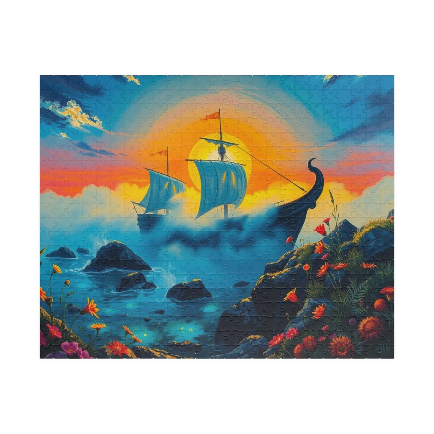 Haunting Skeletal Ship Jigsaw Puzzle, Nautical Sailing Gothic Puzzle, Ocean Theme Activity, Gift for Sea Lover, Family Game Night Activity