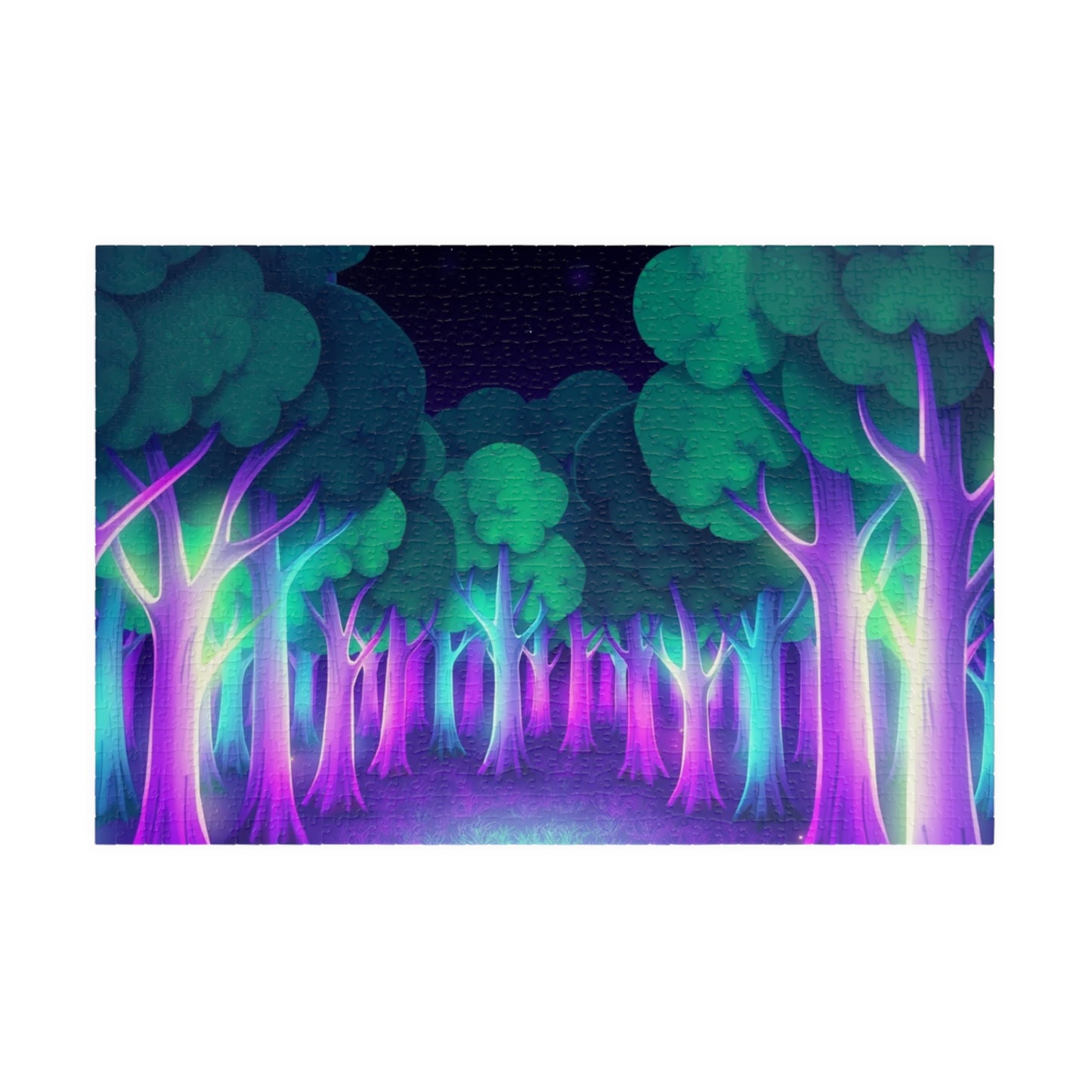 Abstract Forest Landscape Jigsaw Puzzle, Glowing Purple Green Neon Trees, Fantasy Art Puzzle Lover, Quiet Time Leisurely Activity, Fun Hobby 1014 pcs (Horizontal) Puzzle The Puzzle Chest