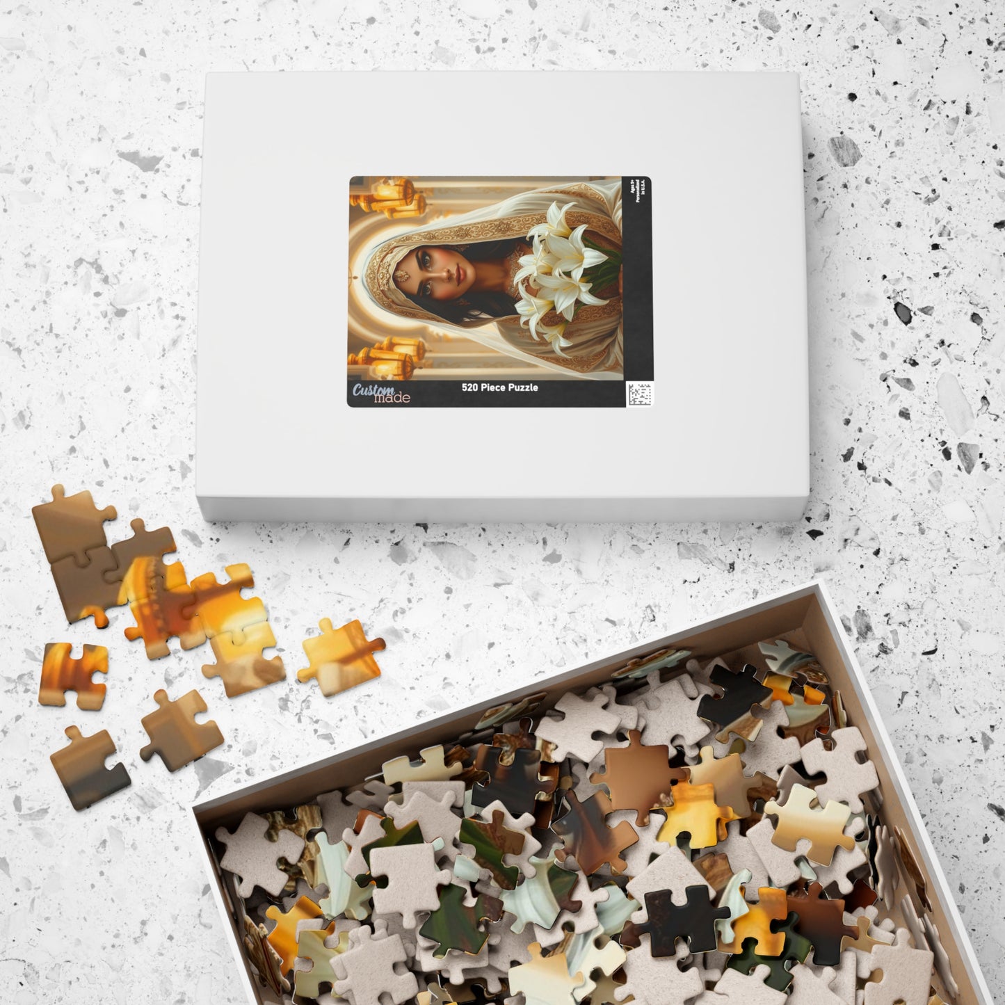 Middle Eastern Bride Puzzle with Gold Ivory Kaftan and Lanterns, Family Friendly Wedding Jigsaw Game, Mindful Activity, Puzzle Lover Gift Puzzle The Puzzle Chest