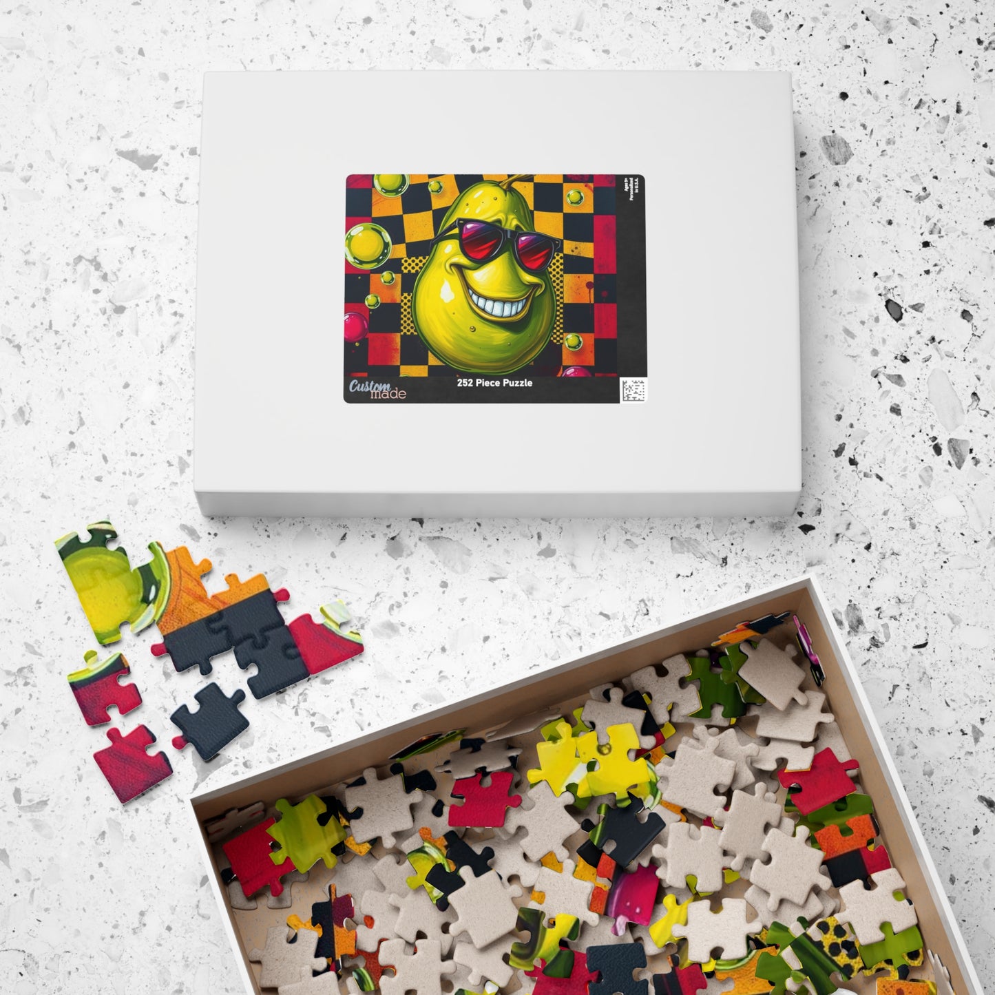 Avocado Pop Art Jigsaw Puzzle, 110, 252, 520, 1014-piece, Retro Funky Design, Checkerboard and Dots Puzzle, Unique Gift Idea, Fun Activity Puzzle The Puzzle Chest