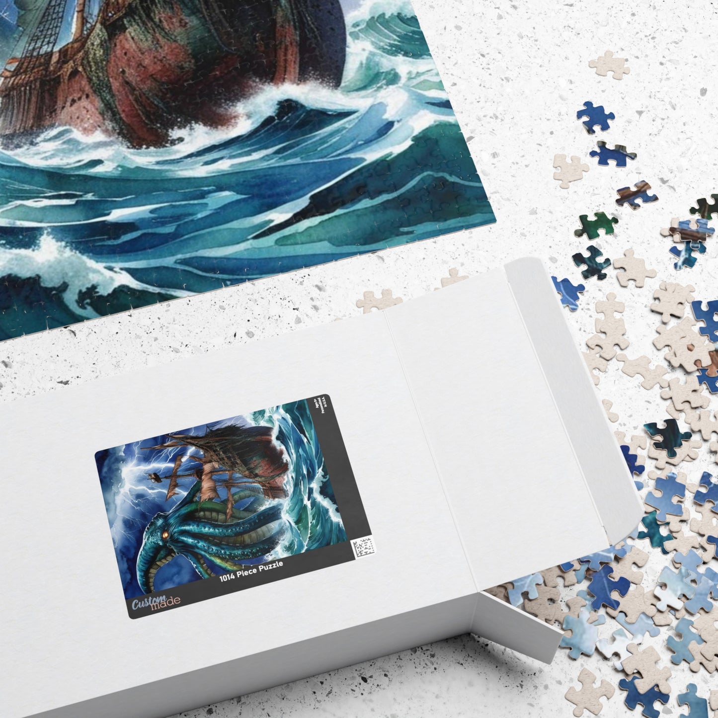 Kraken Puzzle, Mythical Creature Colossal Sea Monster Jigsaw, Pirate Ship Stormy Ocean Theme Tabletop Game for Adult Entertainment, Hobby