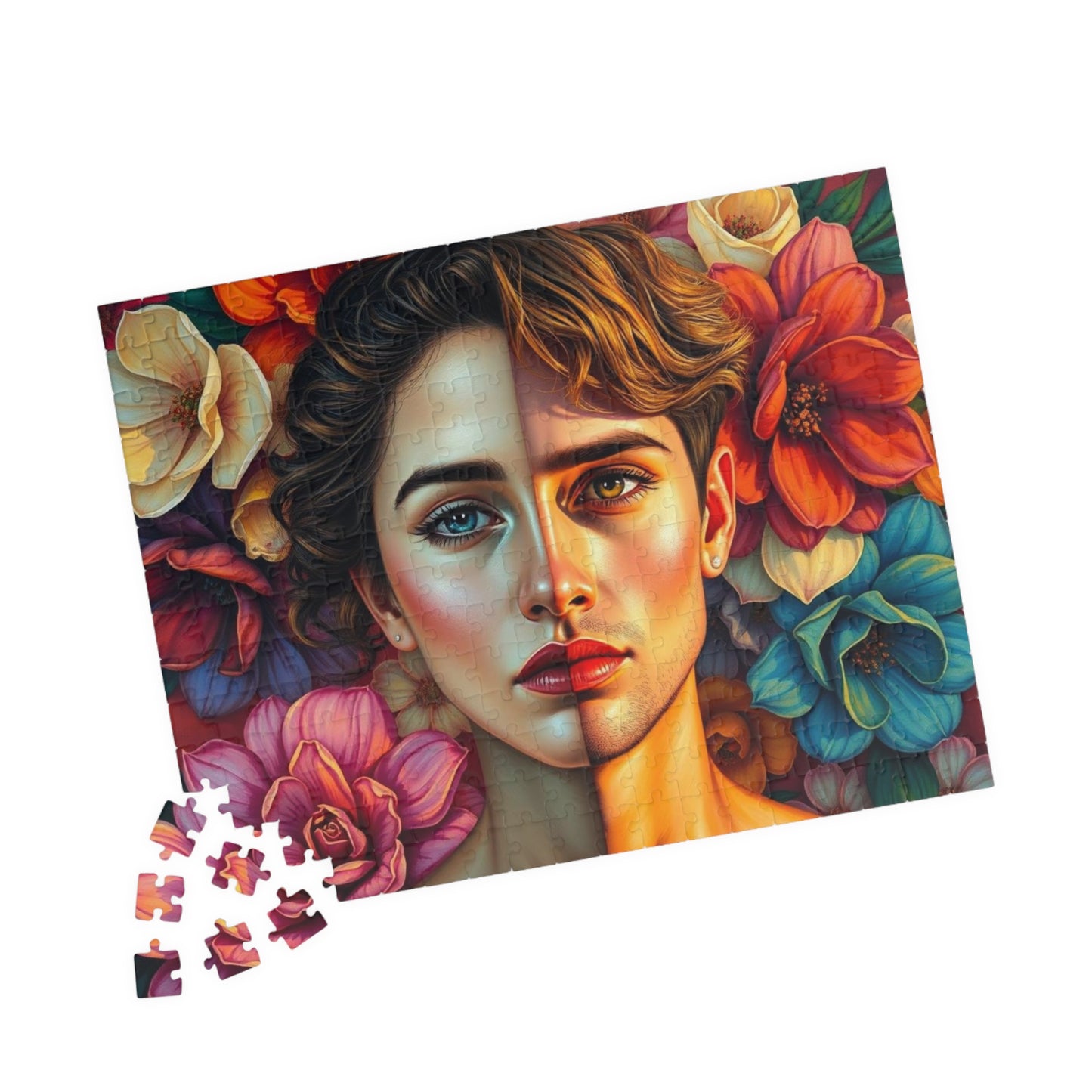 LGBTQ+ Surrealist Self-Portrait Jigsaw Puzzle, Androgynous Subject (Femme/Masc Halves), Gift for Art Lover, Game Night, Pride Month Puzzle The Puzzle Chest