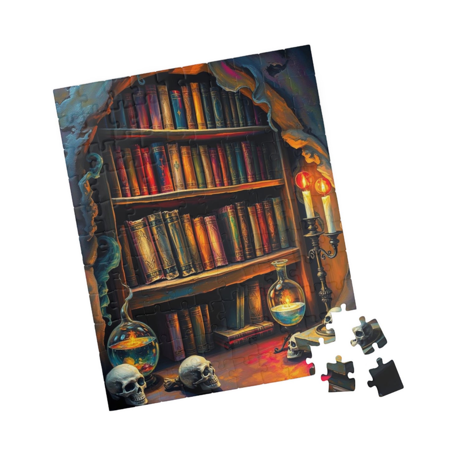 Mystical Bookshelf Puzzle - Enchanting Halloween Jigsaw Puzzle for Adult Gift for Book Lover, Therapeutic Fun Family or Solo Game