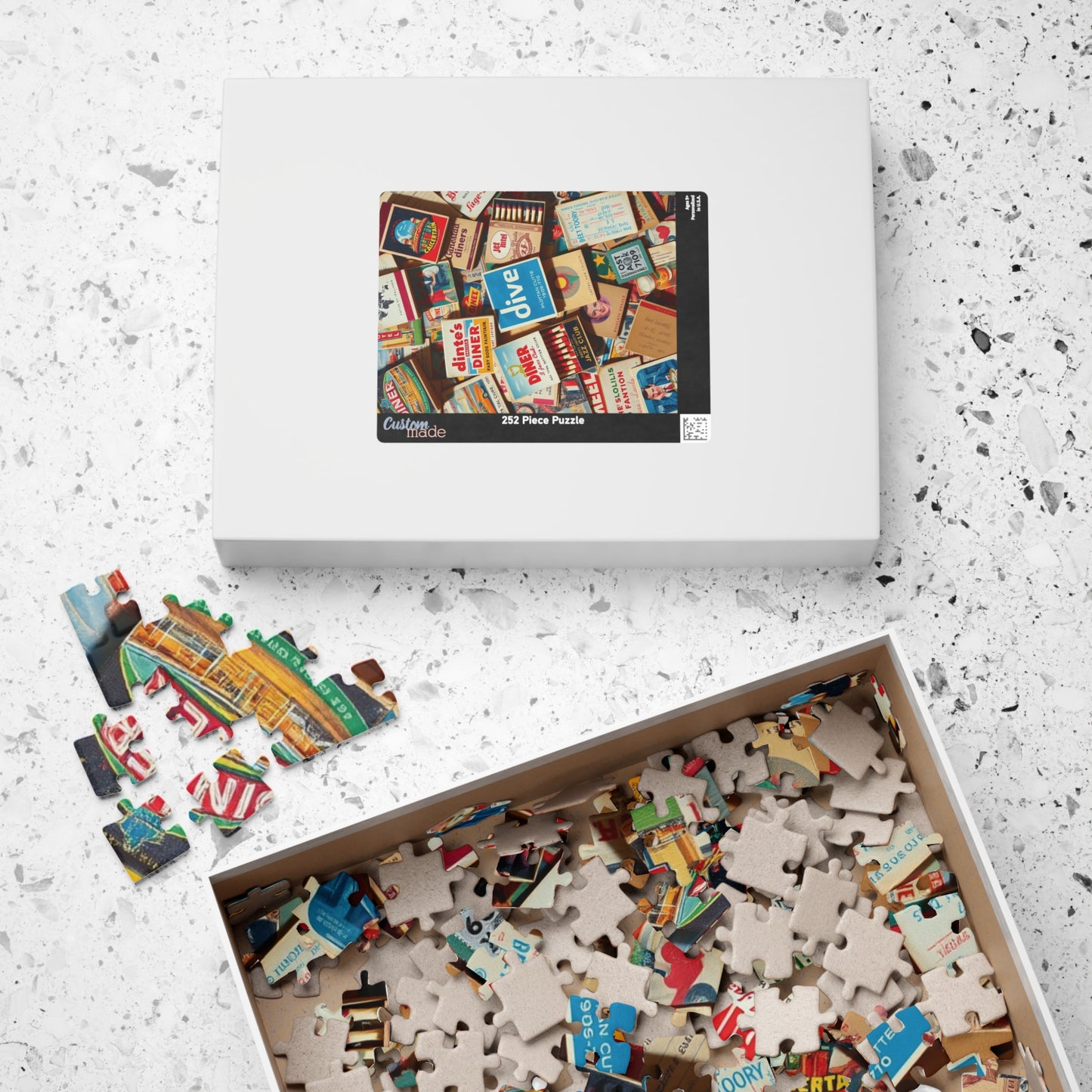 Vintage Matchbook Collage Jigsaw Puzzle, Retro Americana Memorabilia, Old Matchboxes Postcards and Receipts, Mid-Century Diner Motel Designs Puzzle The Puzzle Chest