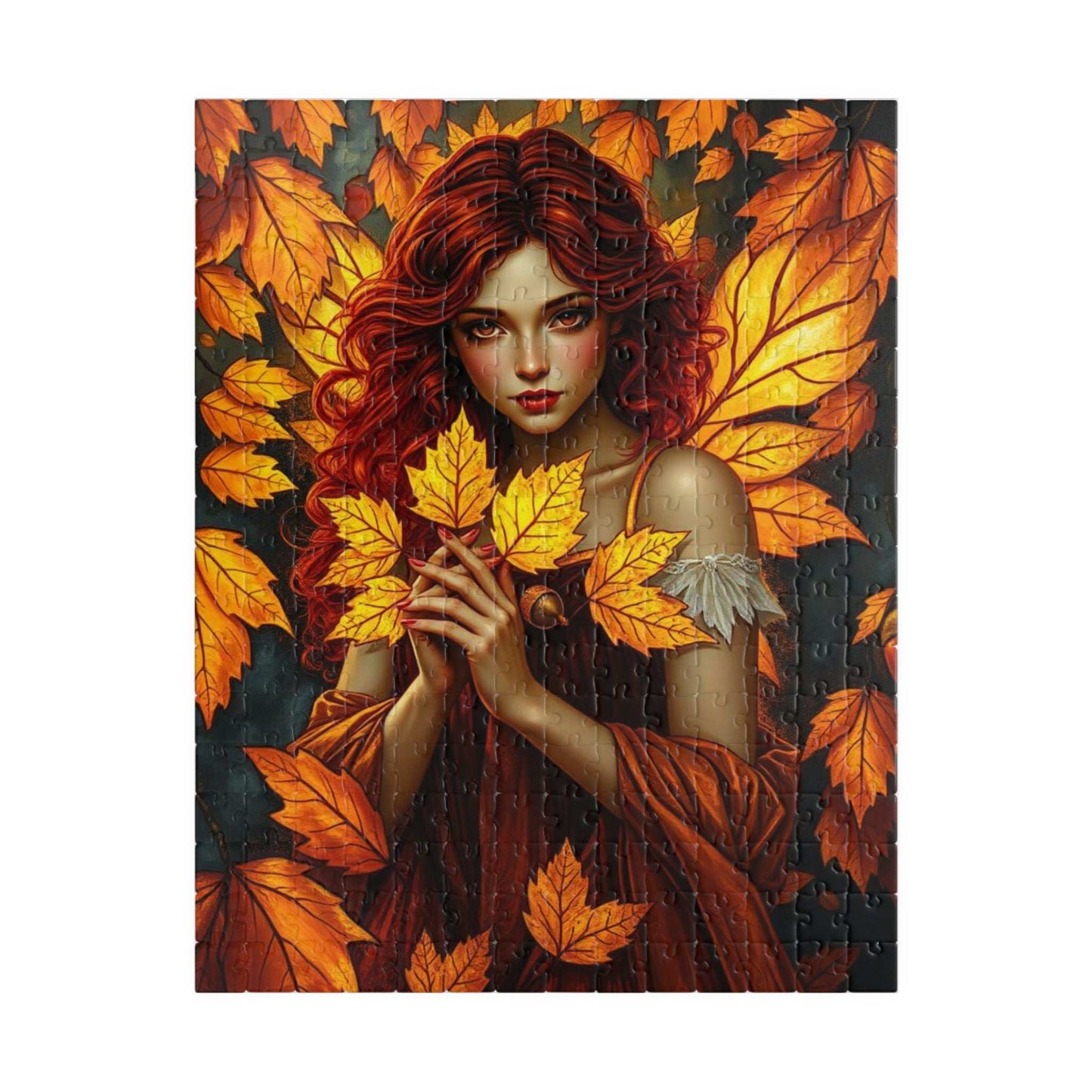 Autumn Leaves Forest Fairy Jigsaw Puzzle, 110, 252, 520, 1014-piece, Cozy Indoor Activity, Gift for Puzzle Lover, Fall Home Decor, Leafy Art 252 pcs (Vertical) Puzzle The Puzzle Chest