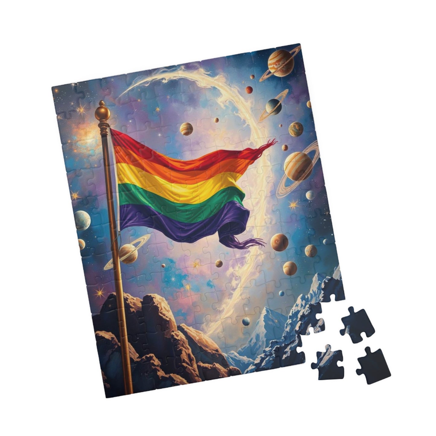 Space Pride Flag Jigsaw Puzzle - 110-1014 Piece LGBTQ+ Gift, Puzzle Enthusiast, Fun Family Activity, Colorful Decor, Inclusive Hobby