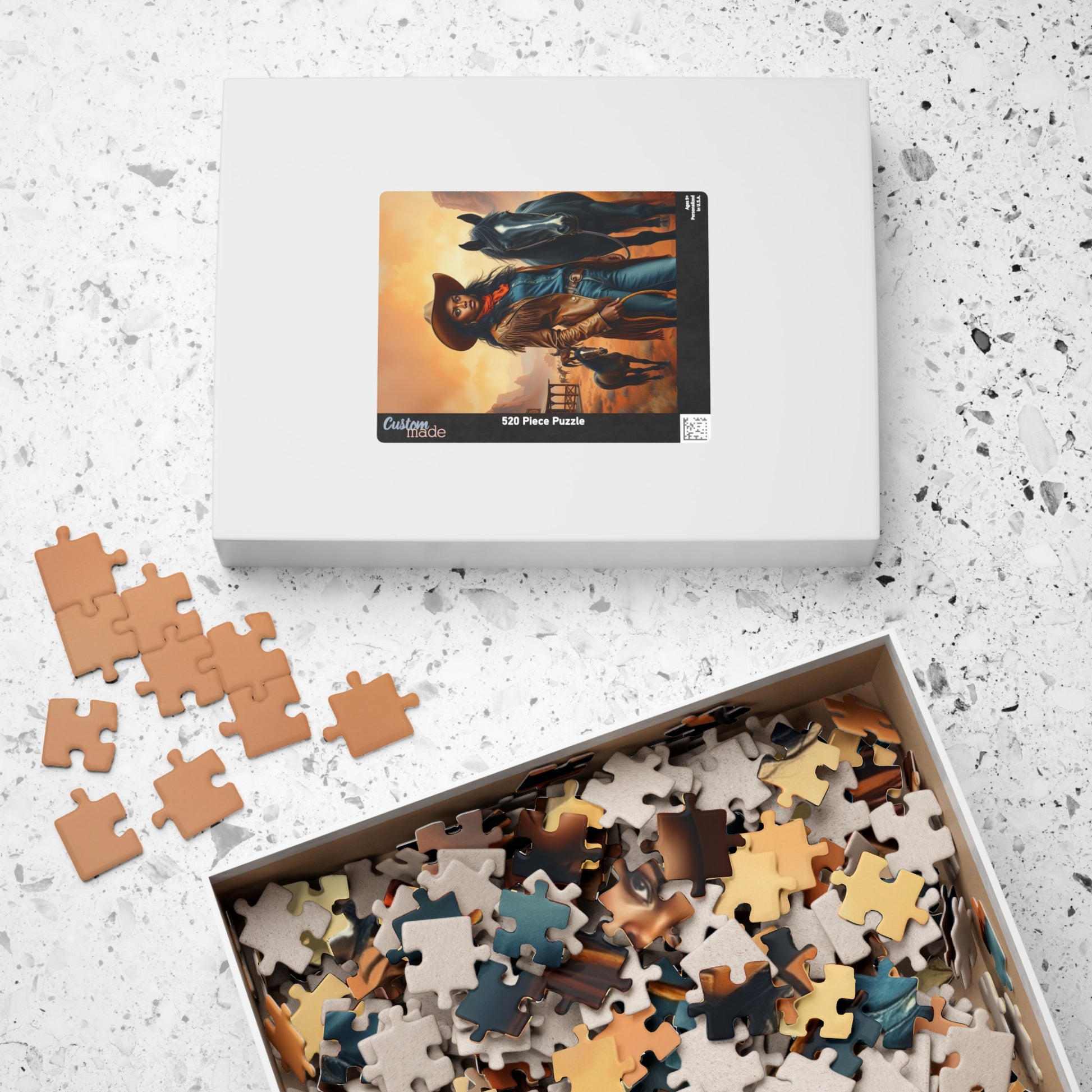 Black Cowgirl Puzzle (110-1014 Piece), Western Landscape with Horse and Saloon Jigsaw Game, Wild West Frontier Desert Scene with Mustangs Puzzle The Puzzle Chest