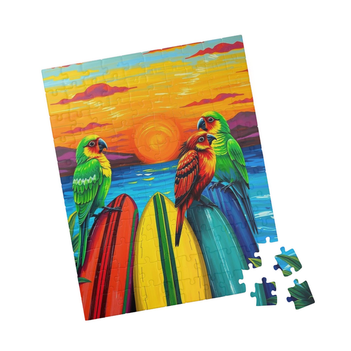 Colorful Surfing Parrots Puzzle, Vibrant Tropical Art Puzzle, Fun Family Activity, Best Gift for Nature Enthusiast, Bird Lover, Birdwatcher Puzzle The Puzzle Chest