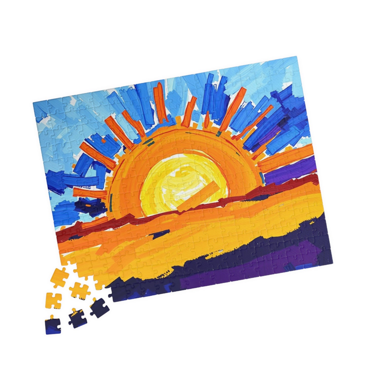 Abstract Sunrise Jigsaw Puzzle - Impasto Style Bursts of Warm and Cool Tones for Art Enthusiast Puzzle The Puzzle Chest