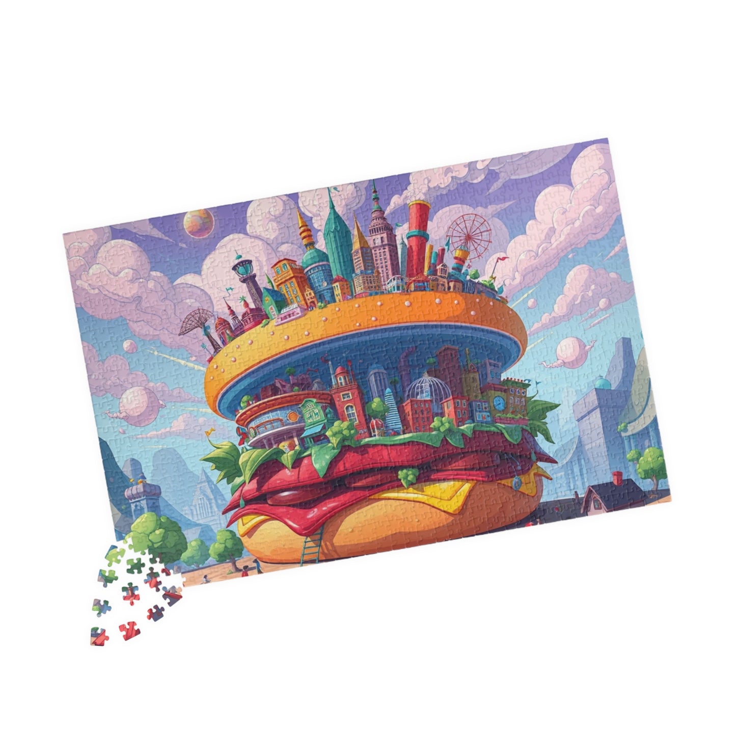 Giant Burger Cityscape Pop Art Puzzle, Colorful Fun and Unique Jigsaw Game Toy, Gift for Food and Urban Art Lovers, Entertaining Pastime Puzzle The Puzzle Chest